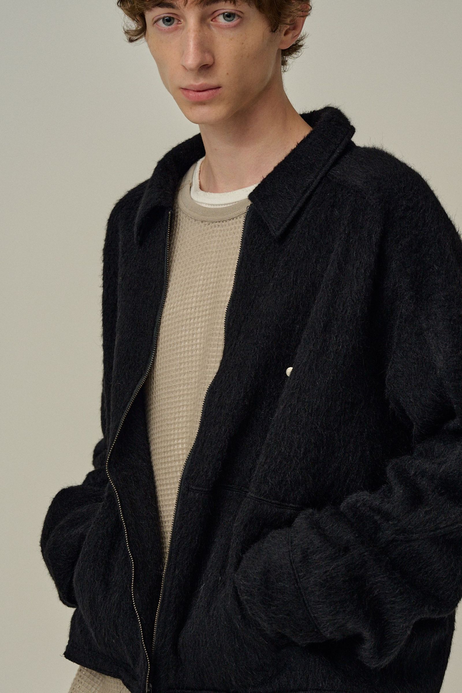 SHAGGY ZIP UP SHIRT | BLACK | ジップアップシャツ