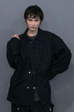 DOBBYSTRIPE / HERRINGBONE COVERALL JACKET | BLACK | カバーオール