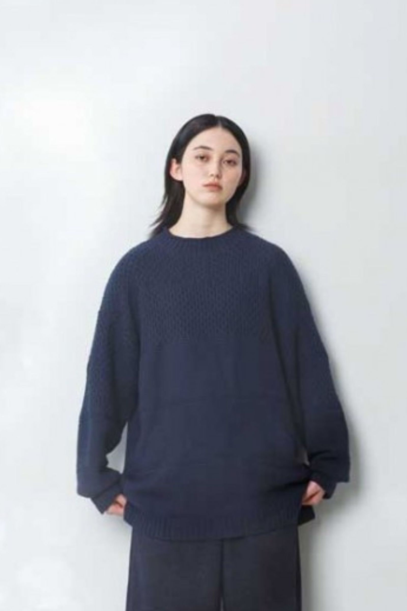BIG SILHOUETTE WAFFLE P/O KNIT/NAVY