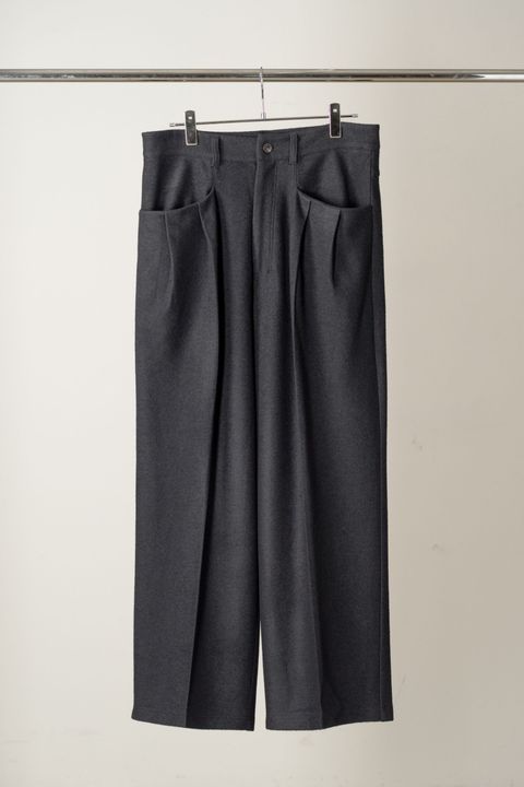 WOOL CUT WIDE TUCK SLACKS | NAVY | スラックス