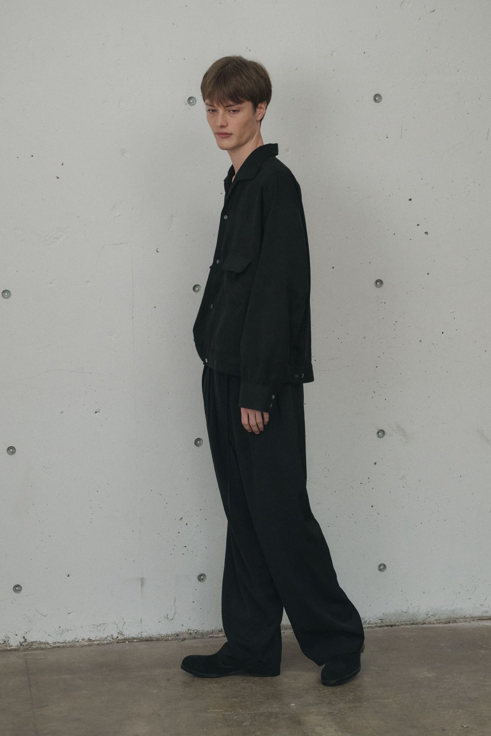 VEGAN SUEDE OPEN COLLAR SHIRT | BLACK | シャツジャケット