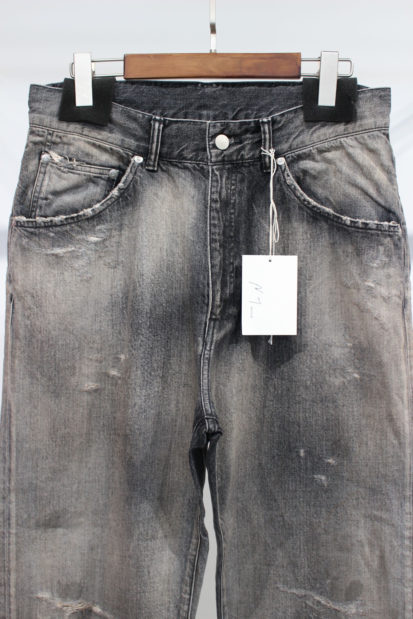 P/DAMAGE DENIM STRAIGHT 5P PANTS | BLACK | デニム