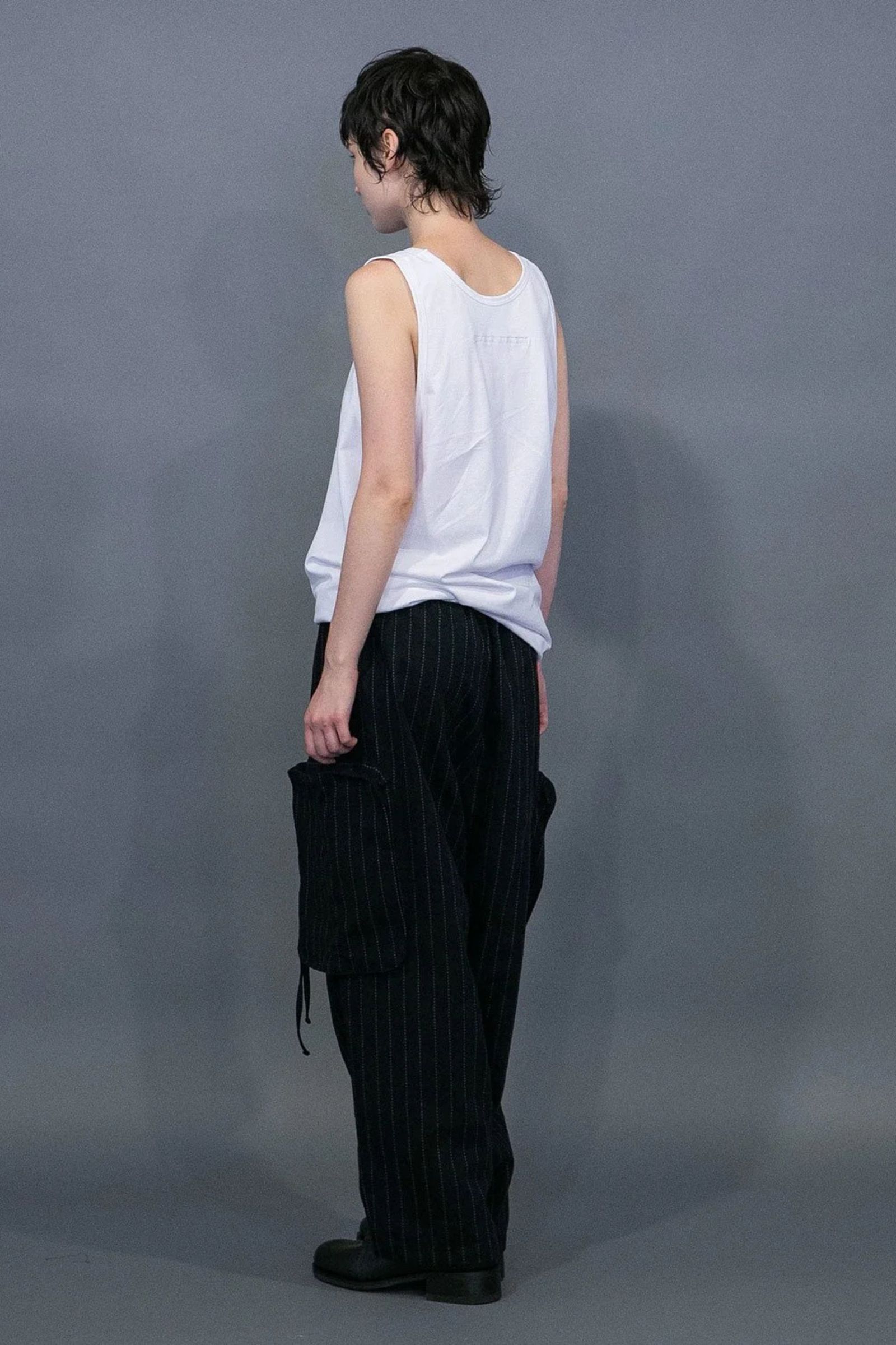 DOBBYSTRIPE / HERRINGBONE WIDE CARGO PANTS | BLACK | ワイドパンツ