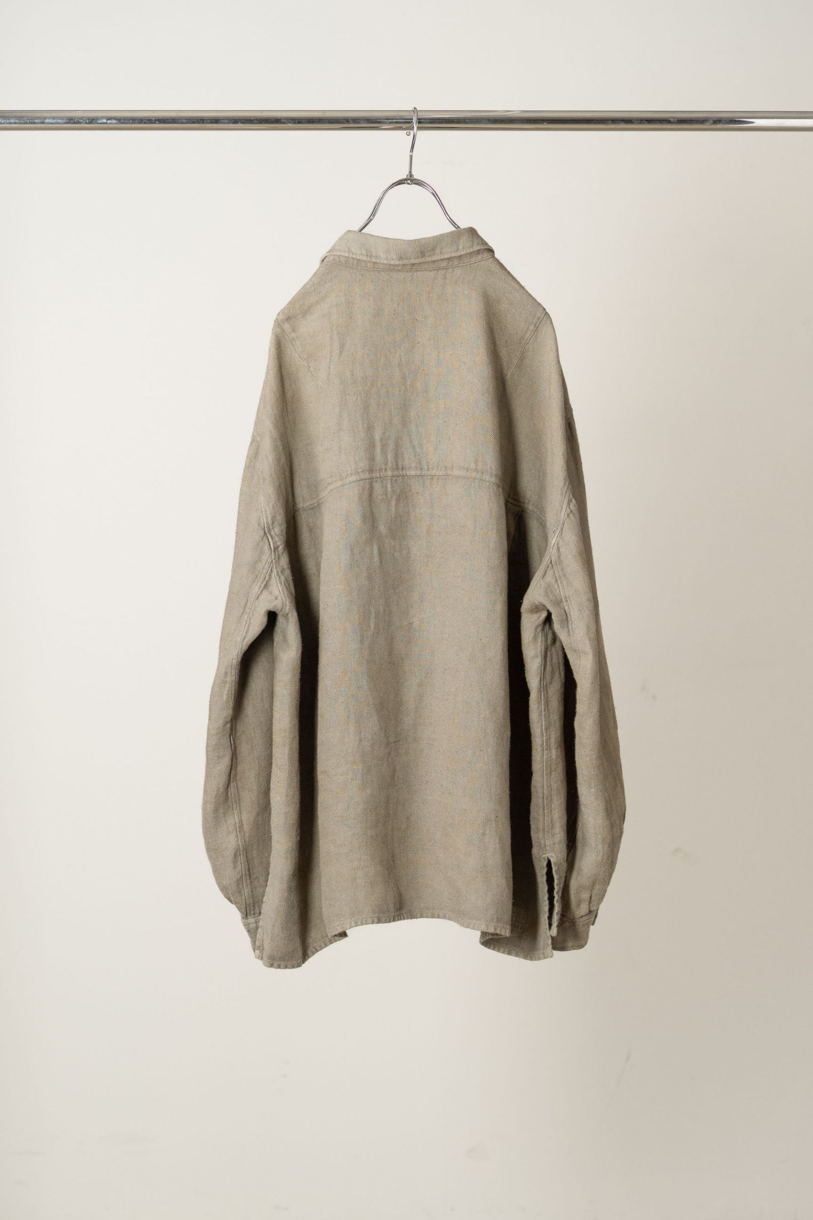 AGING LINEN CROSS-LINE SHIRT | KHAKI BEIGE | シャツ