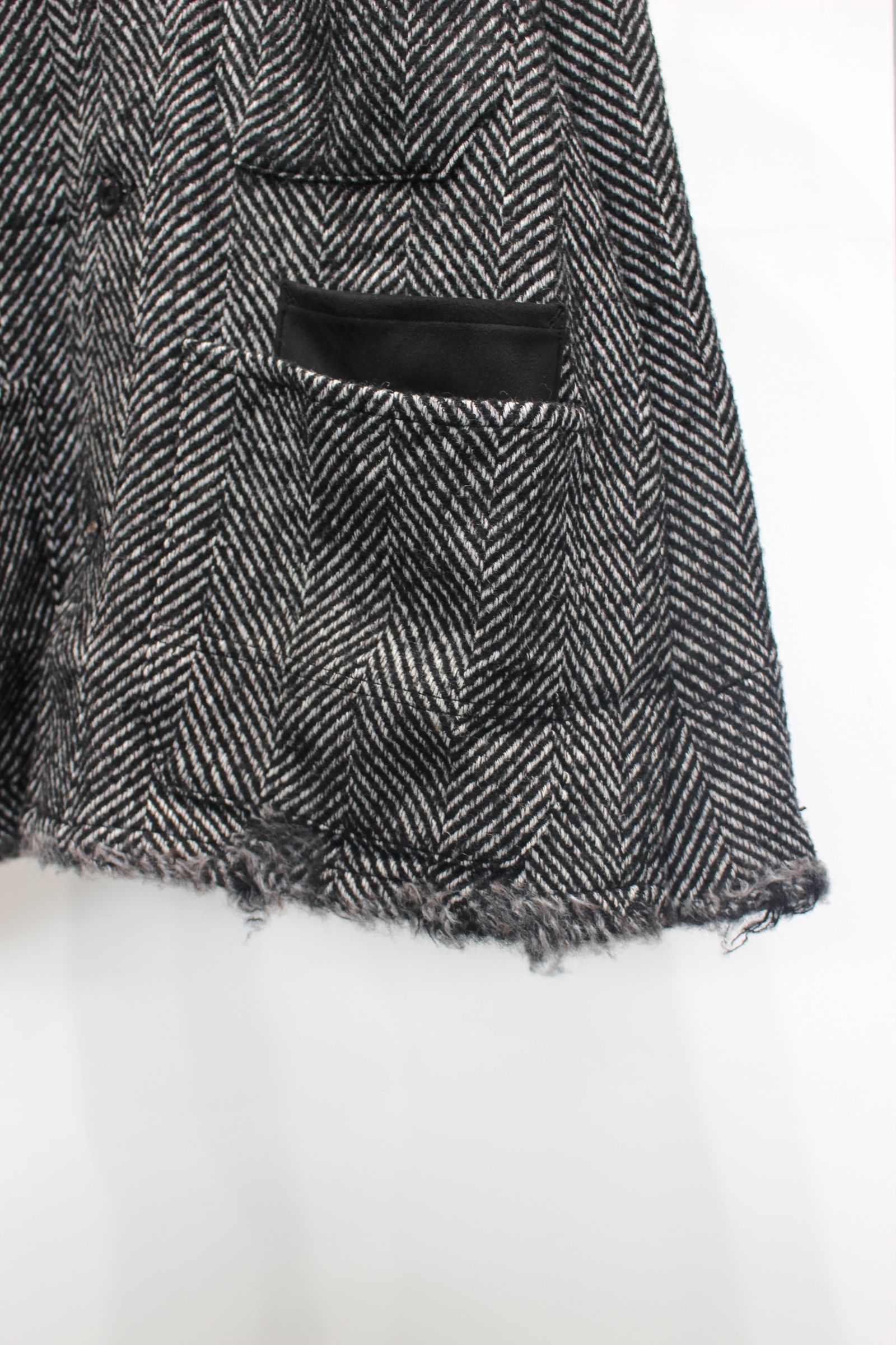 DAMAGE WOOL HERRINGBONE COVER ALL | WHITE×BLACK | カバーオール