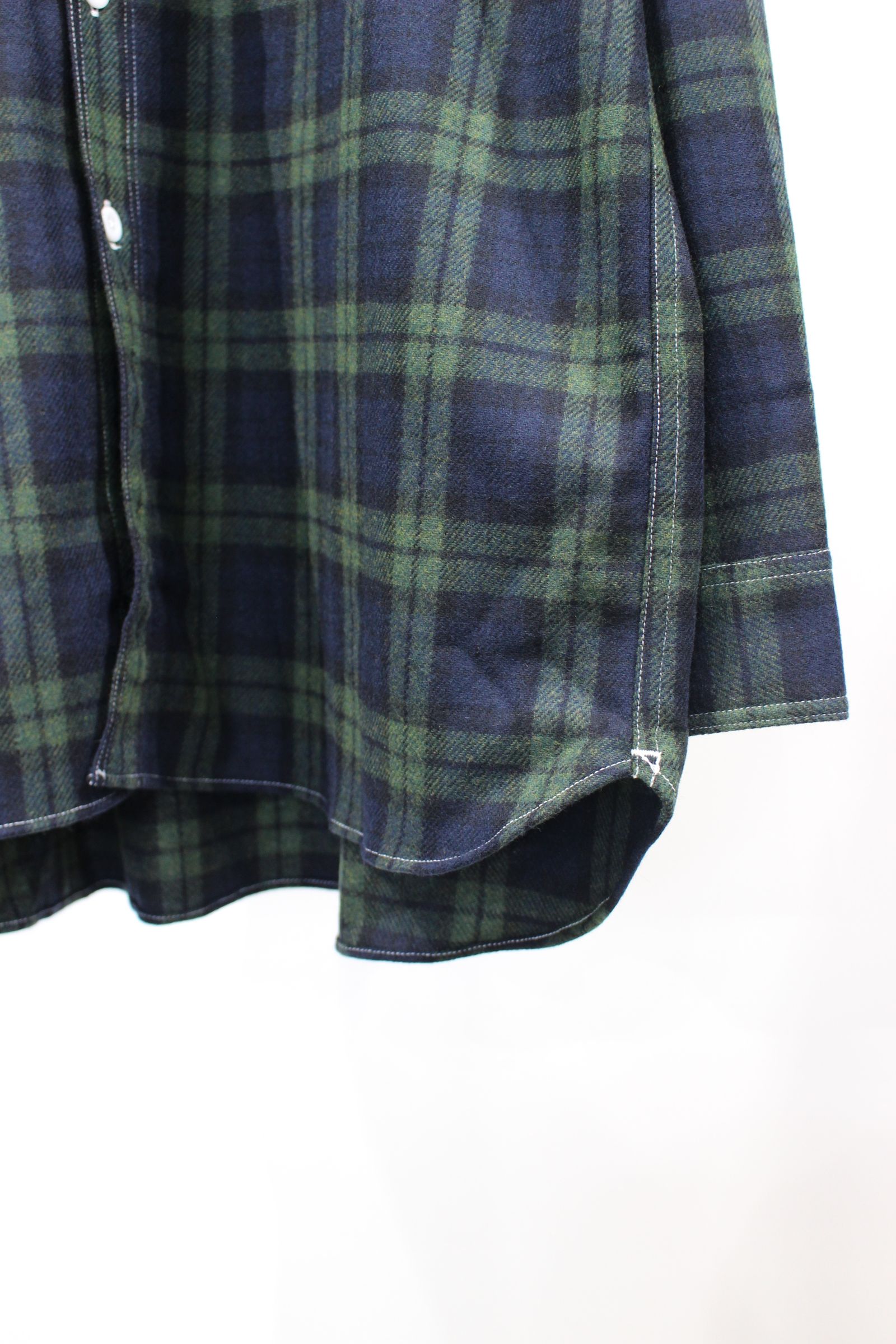 HYPER BIG TARTAN WOOL DRAPE MILITARY WORK SHIRTS | NAVY TARTAN | チェックシャツ