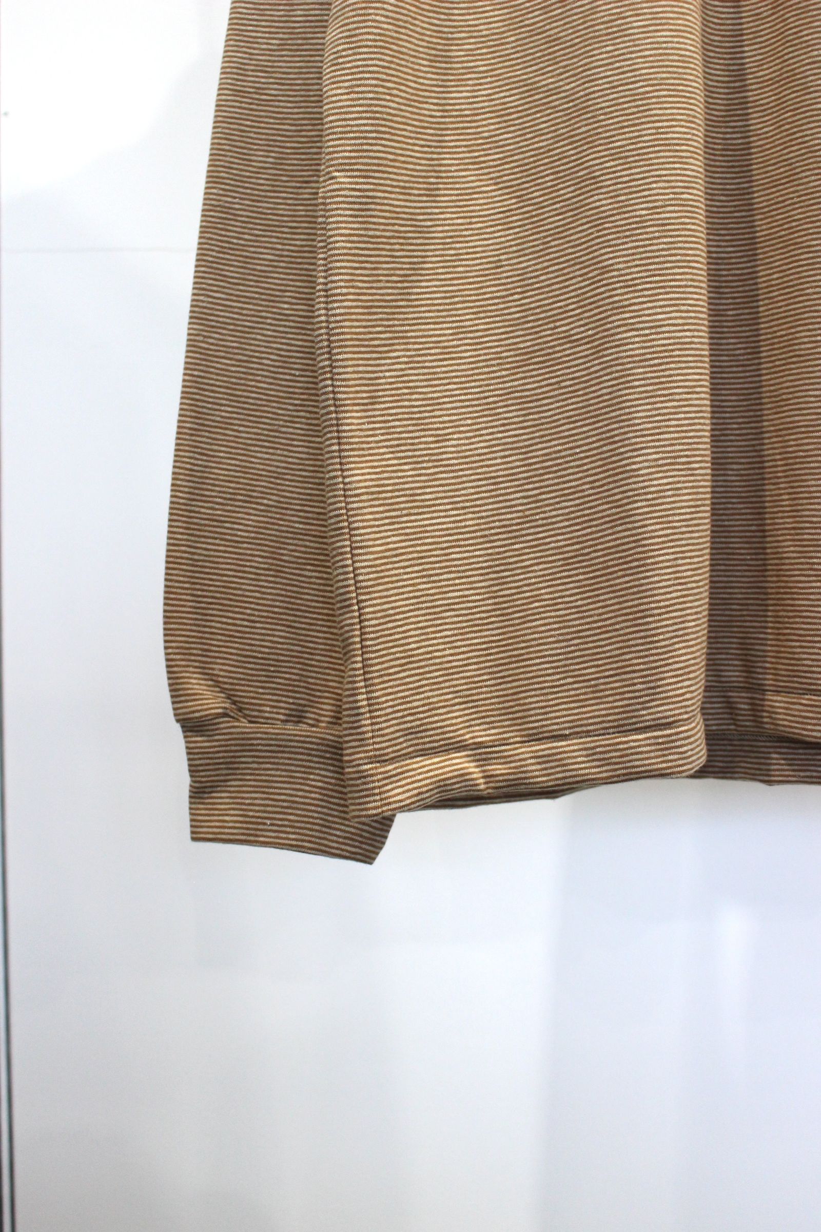 COTTON HEMP BORDER LONG TEE/BROWN
