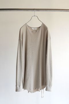 DAMAGE WAFFLE CREW LS T-SHIRT/GREIGE