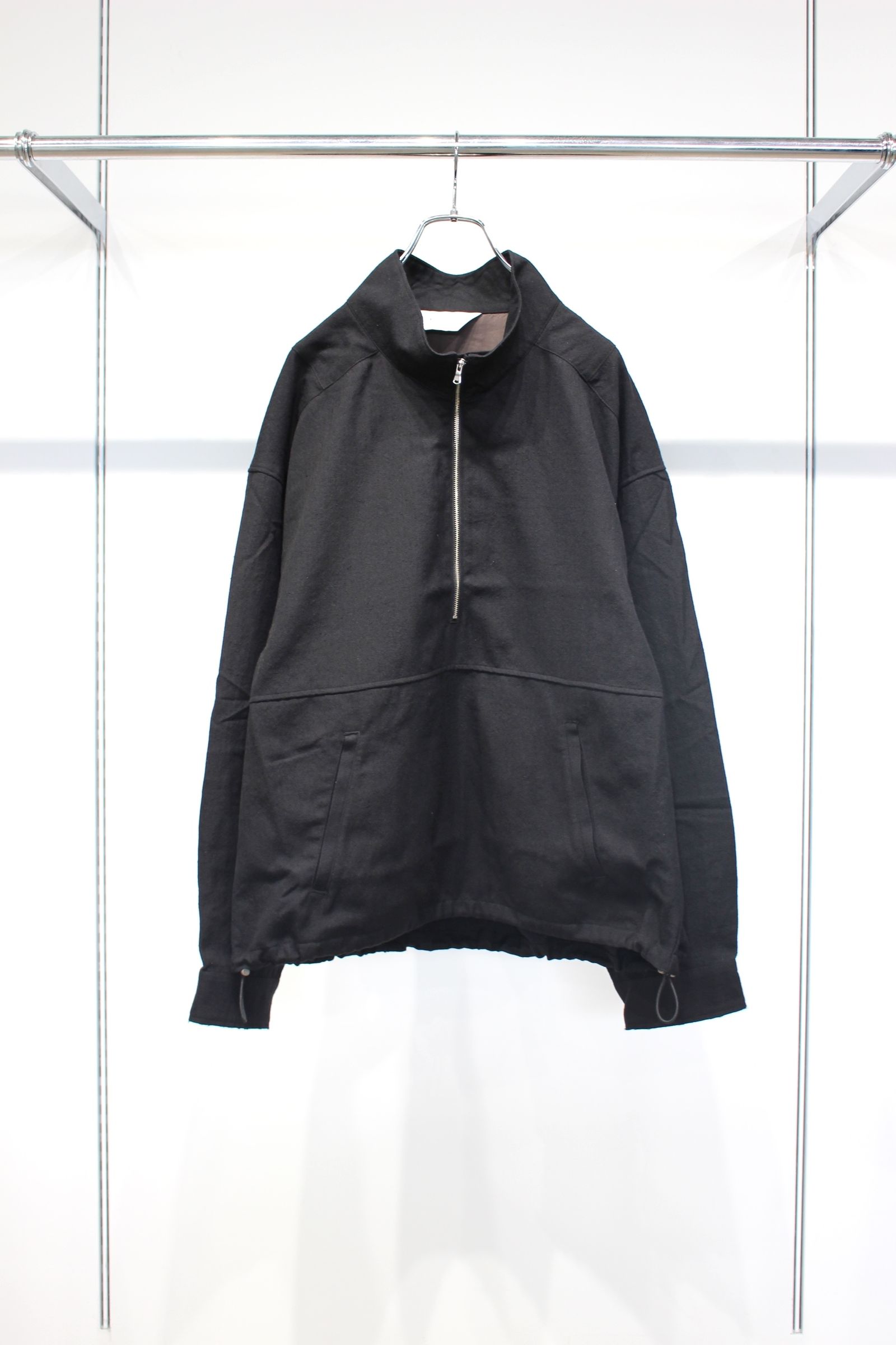 ANCELLM - WOOL HALF ZIP PULL OVER SHIRT | BLACK | ハーフ
