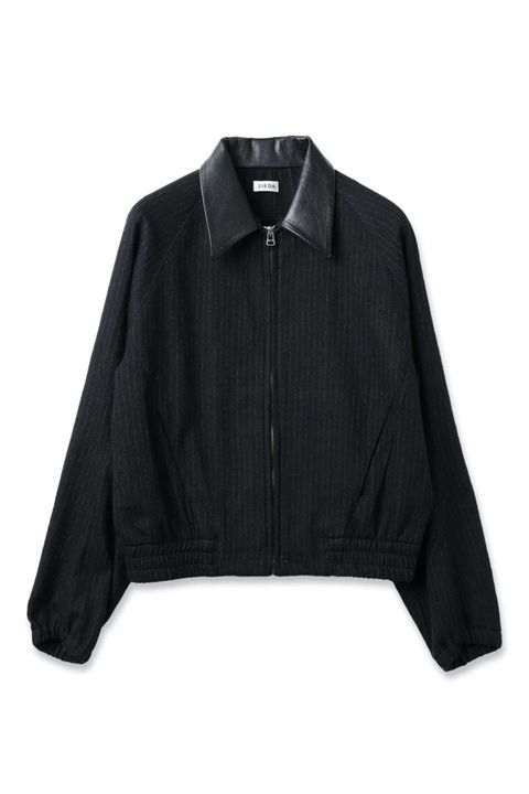 LEATHER COLLAR SHORT JACKET | BLACK STRIPE | ライトアウター