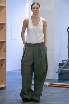 [ラスト1点] ORGANIC COTTON FLANNEL TUCK WIDE PANTS | OLIVE | ワイドパンツ