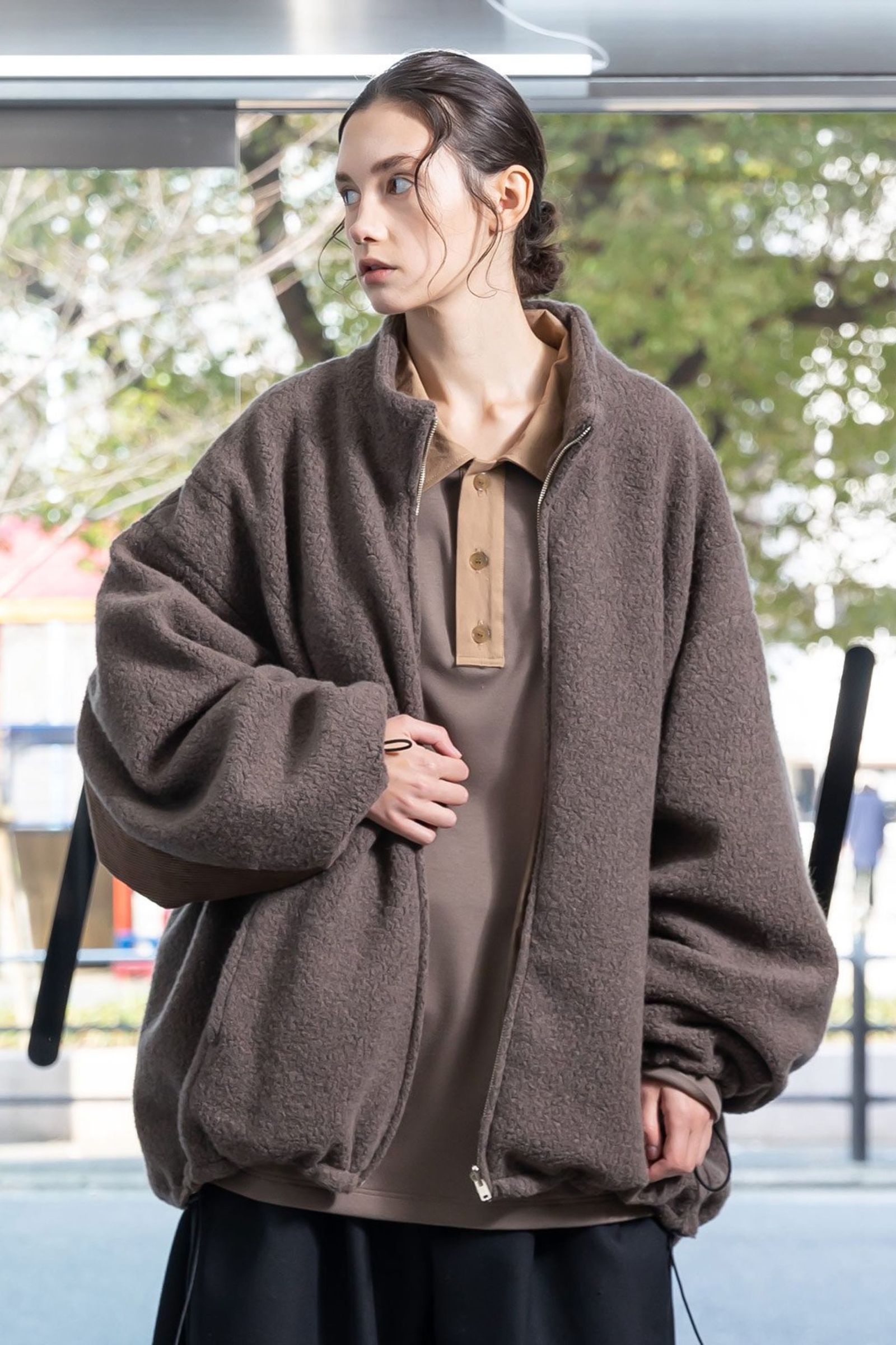 VOAAOV - BISHU ANGORA PILE JERSEY Reversible Blouson/BROWN/ボア 