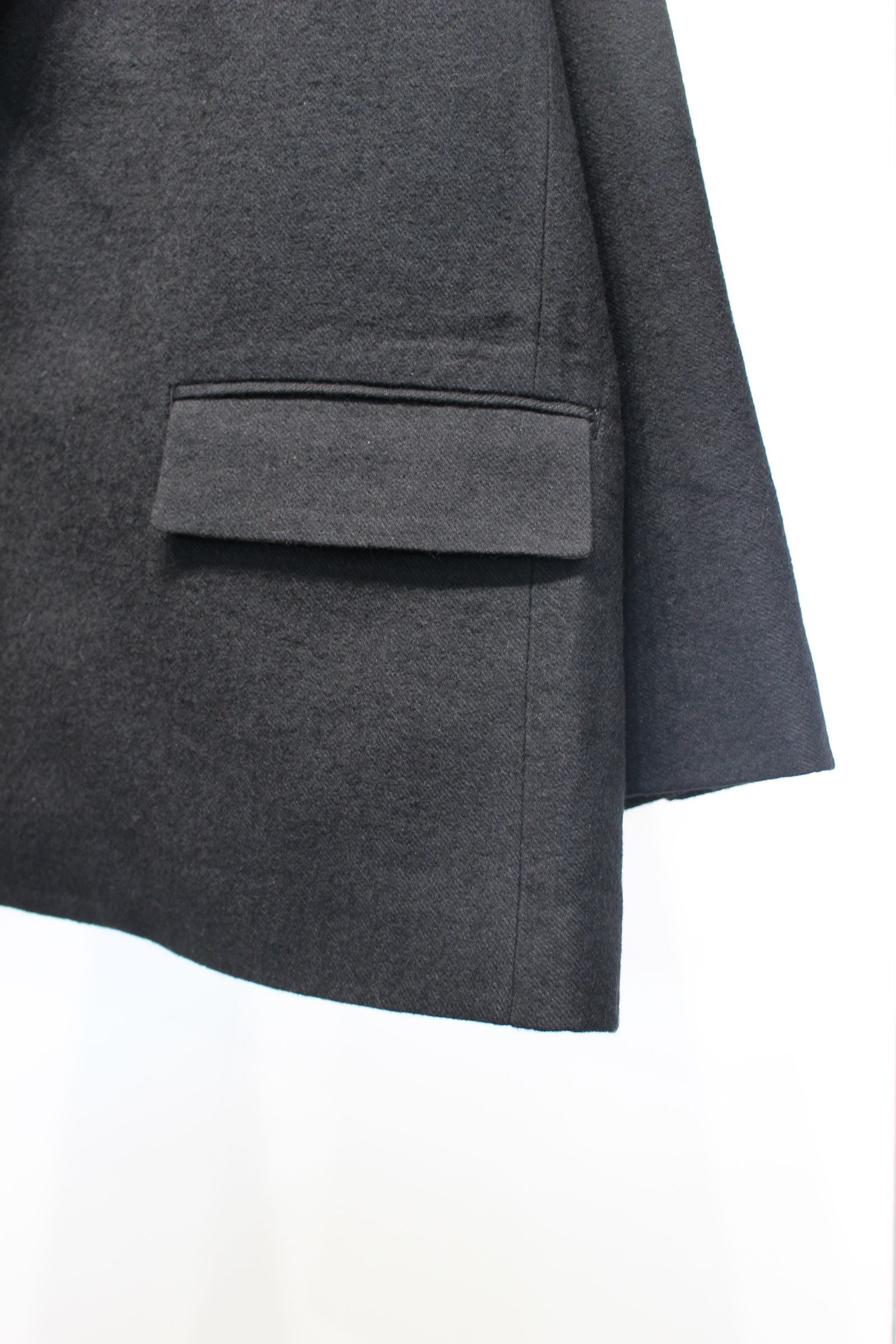 SEMI-DOUBLE TAILORED JACKET | SHRINK WOOL WIDE SLACKS | BLACK | セットアップ