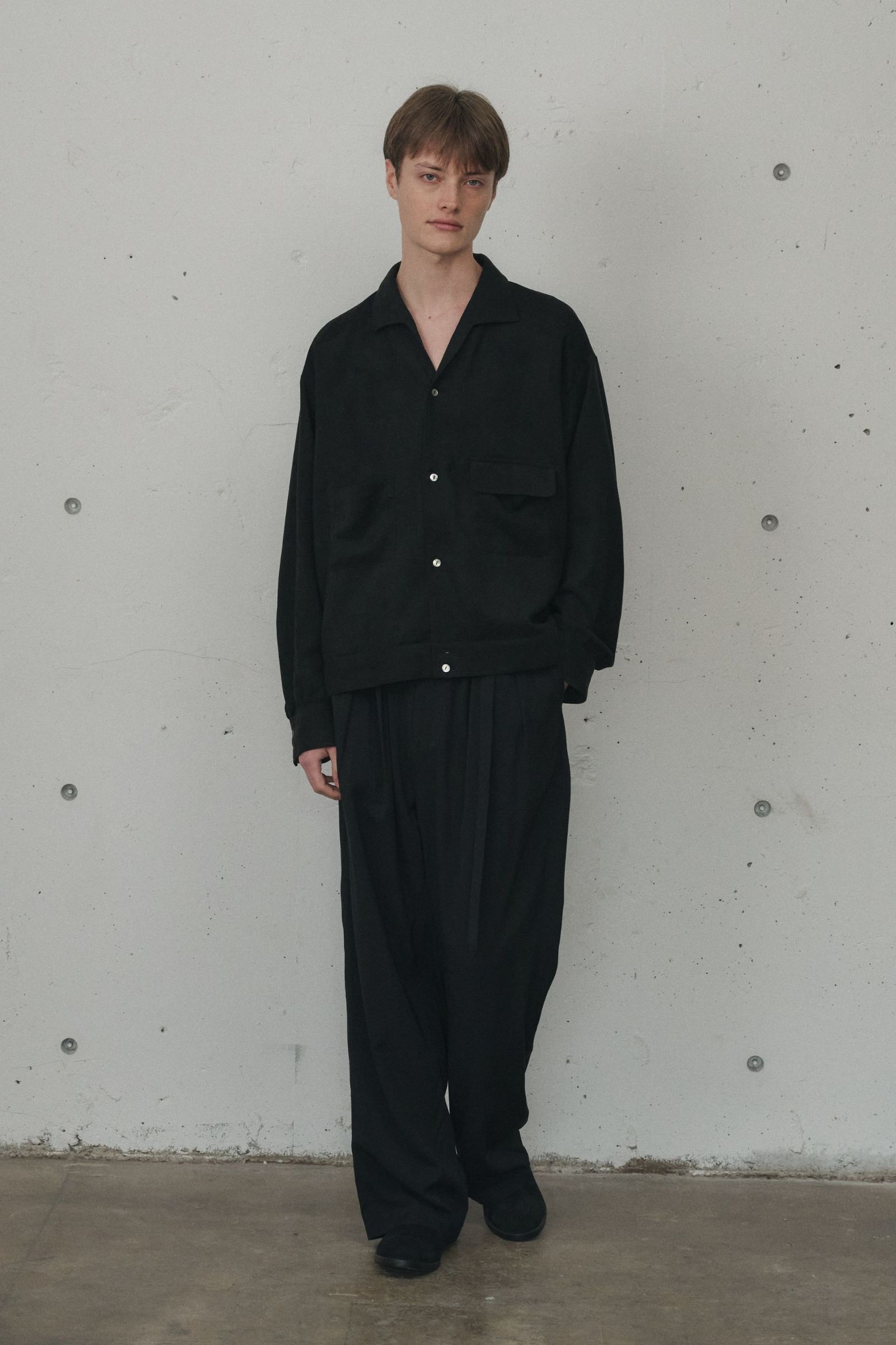 VEGAN SUEDE OPEN COLLAR SHIRT | BLACK | シャツジャケット