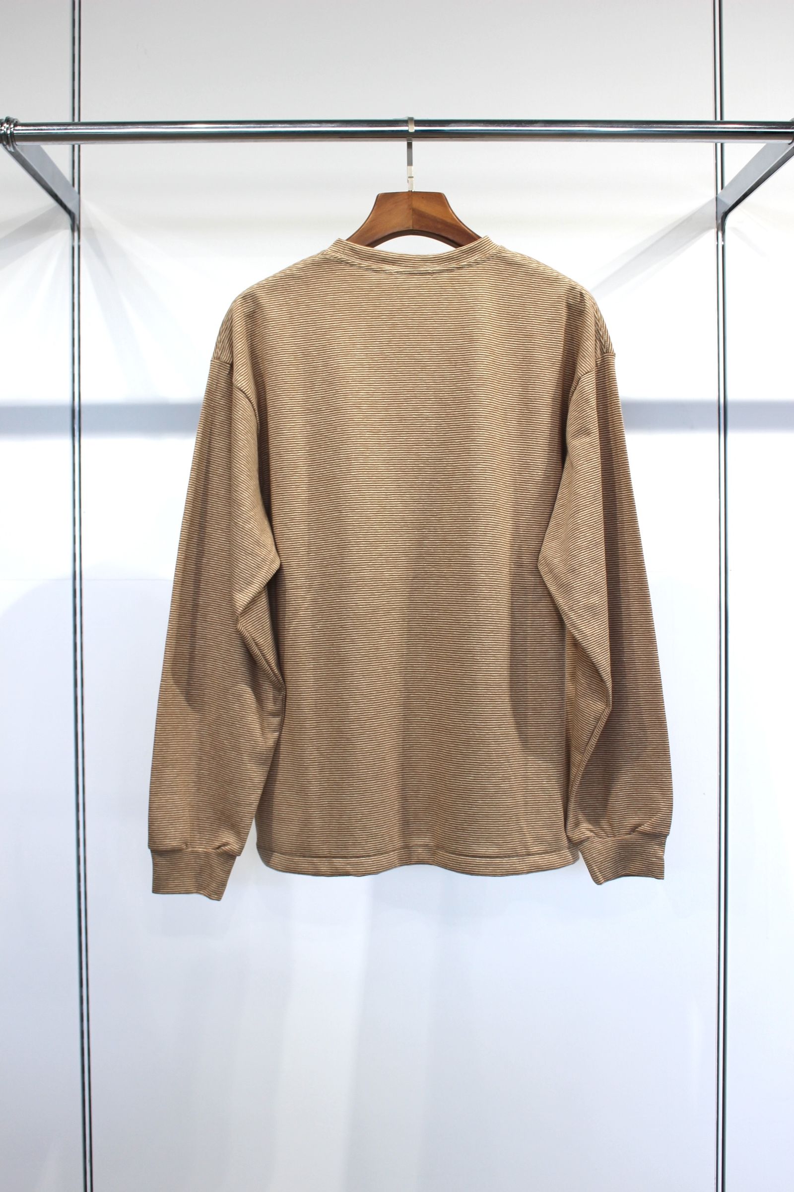 COTTON HEMP BORDER LONG TEE/BROWN