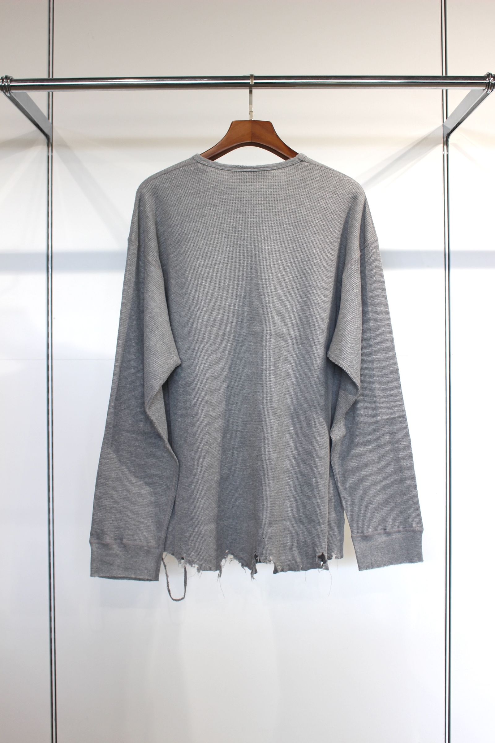 ANCELLM - DAMAGE WAFFLE CREW LS T-SHIRT | GRAY | カットソー ANCELLM - DAMAGE WAFFLE CREW LS T-SHIRT | GRAY | カットソー