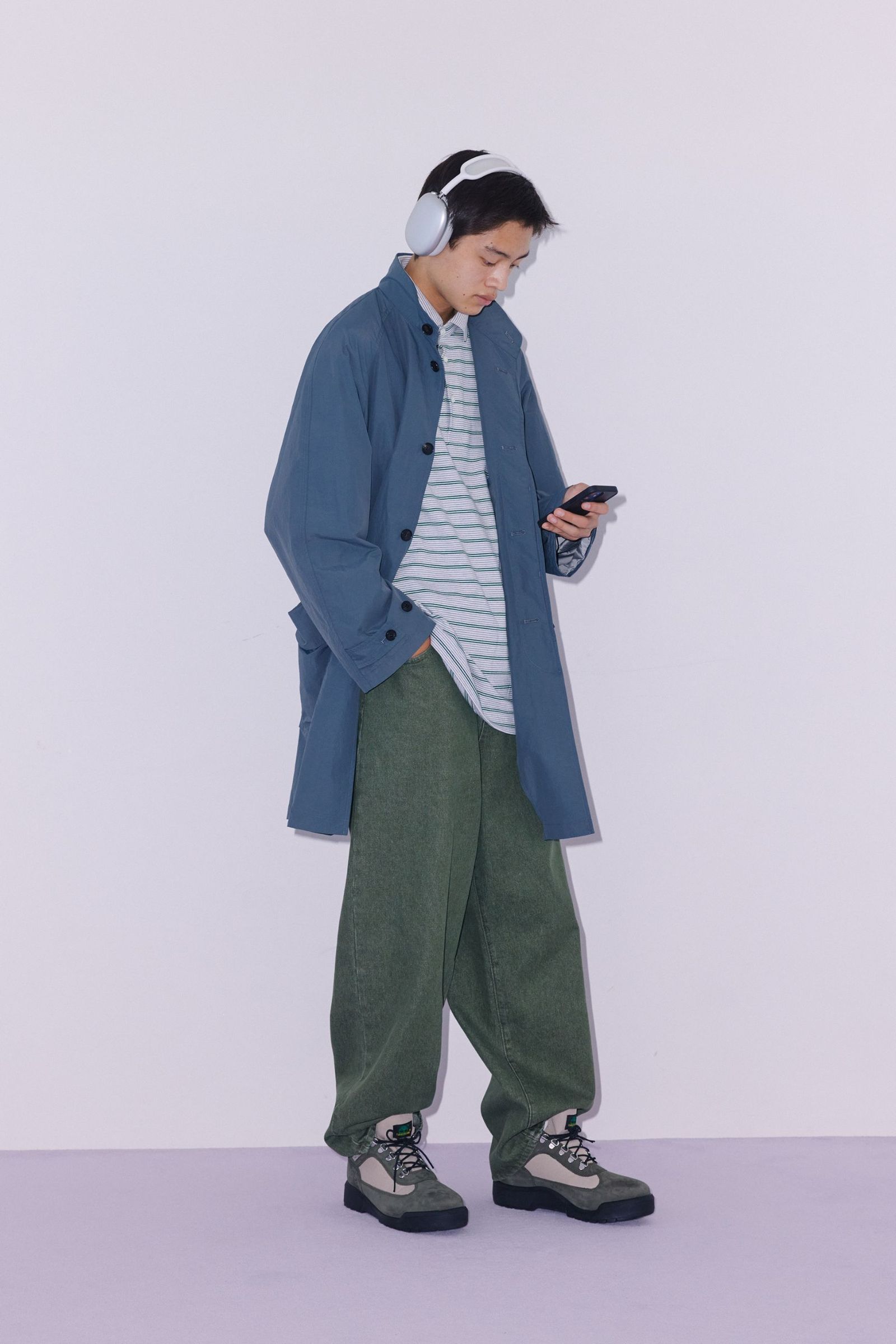STAND COLLAR SHELL COAT/CHACOAL