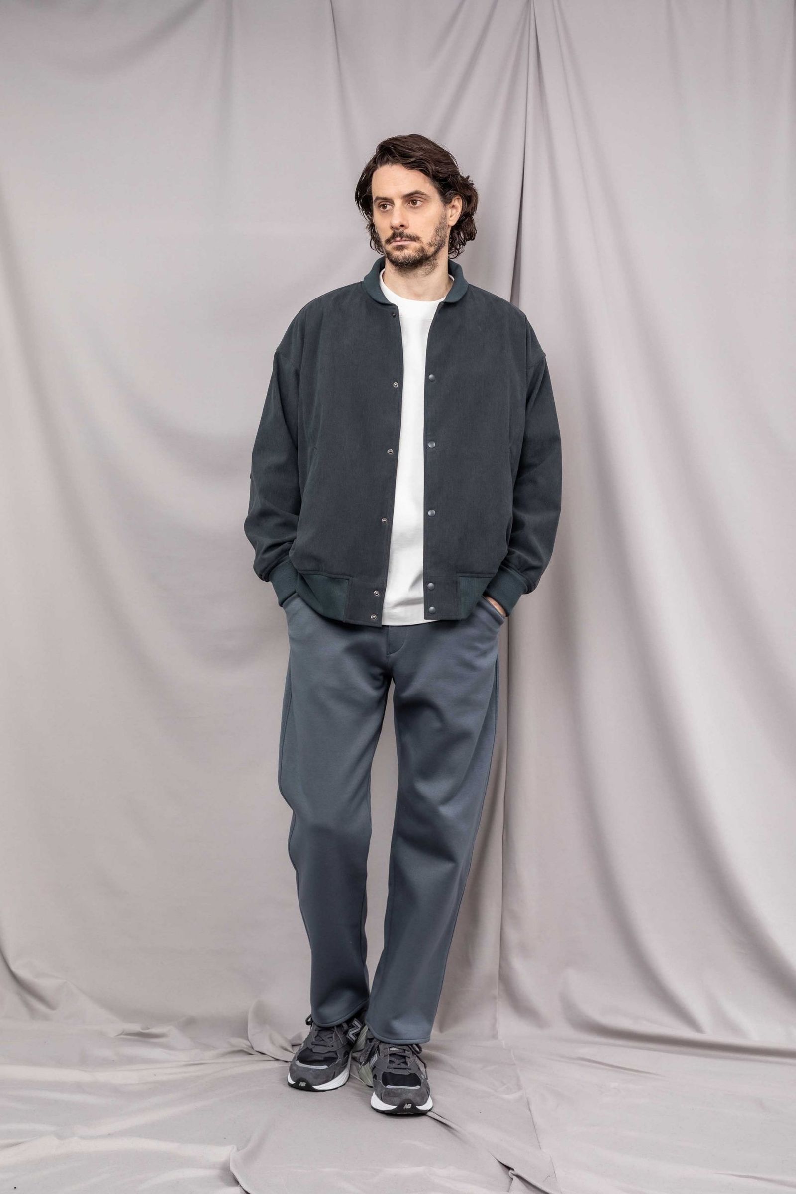 TRICOT CORDUROY VARSITY JACKET/BLACK
