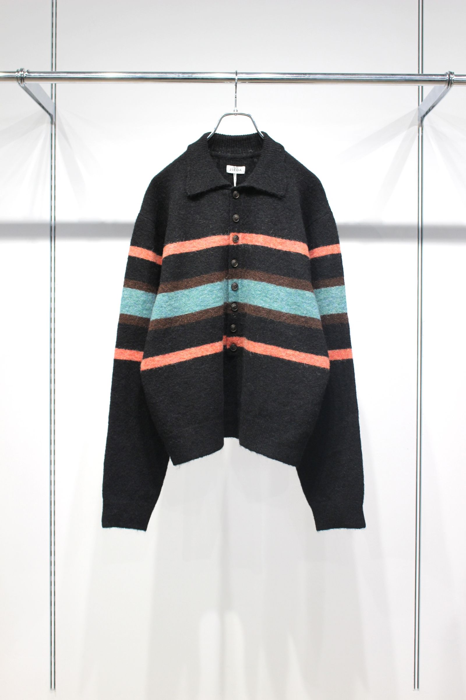 STRIPED KNIT POLO | BLACK | ニット