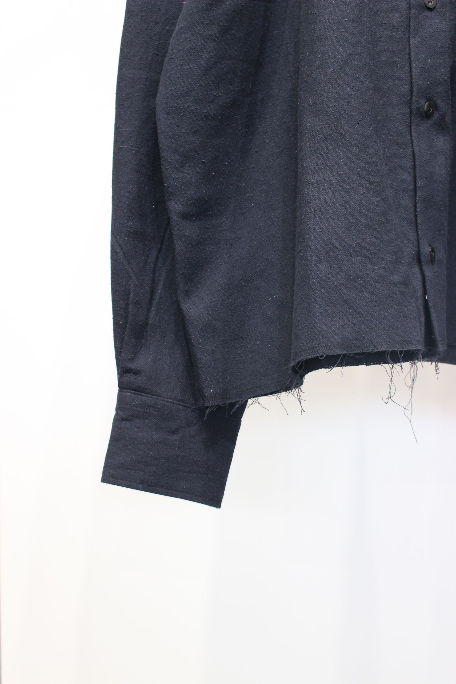 COTTON SILK CUT-OFF SHORT SHIRT | BLACK | ショートシャツ