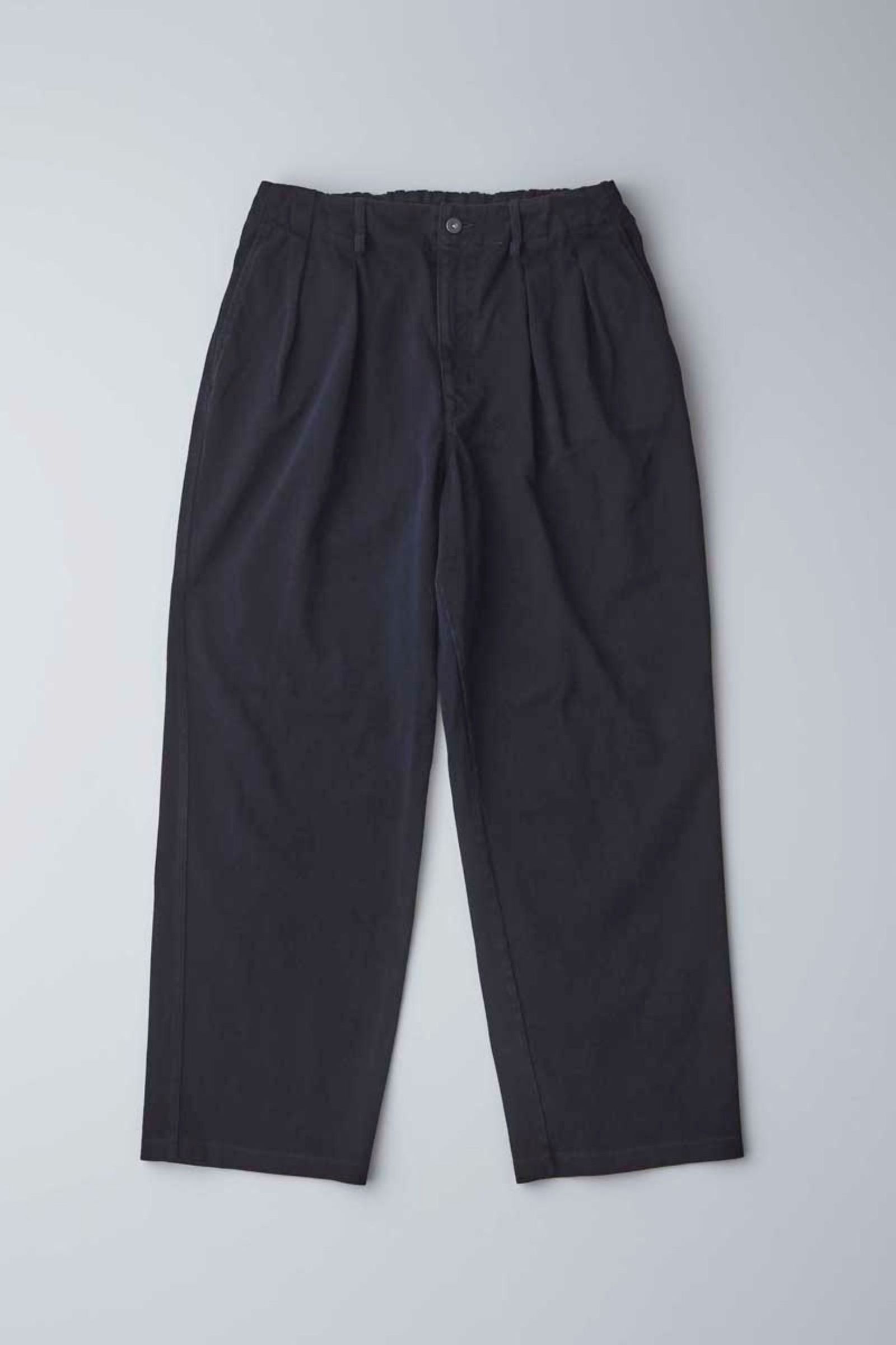 [ラスト1点] DENIM 2TUCK EZ WIDE SLACKS -overdyed- | BLACK | ニットデニム