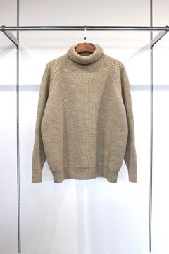 NATURAL WOOL HEAVY FISHERMAN ROLL NECK SWEATER/NATURAL BEIGE