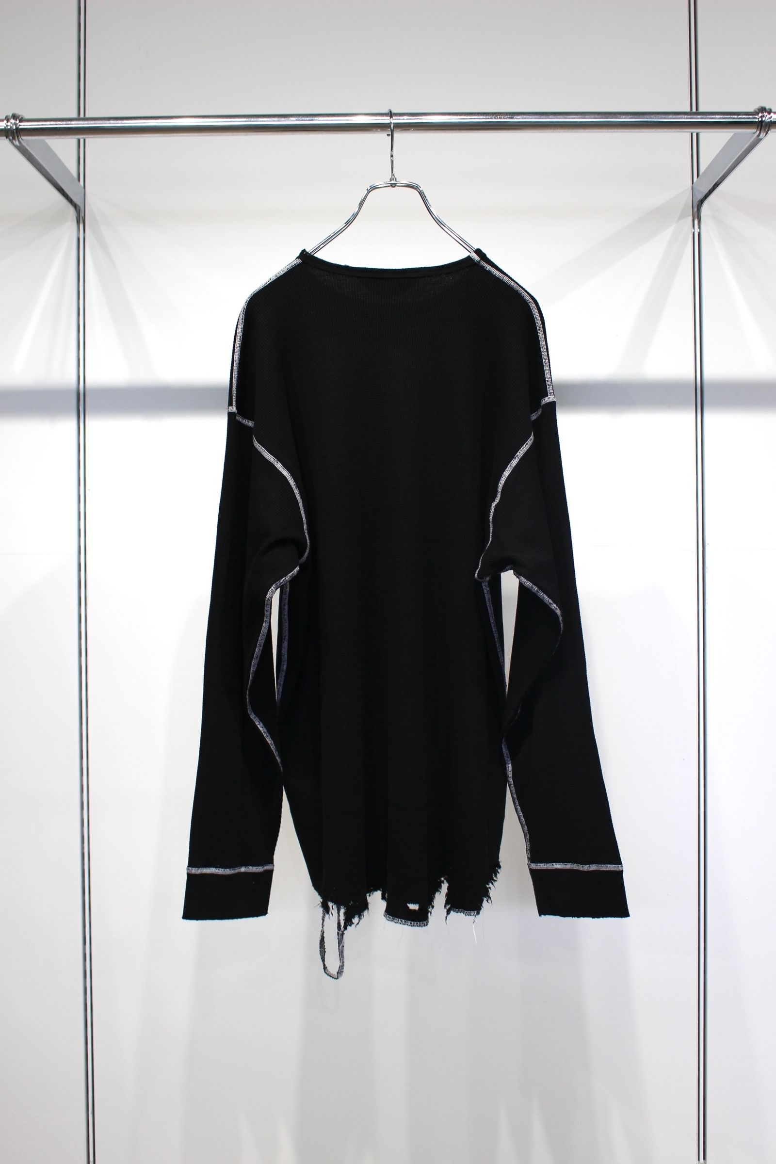DAMAGE WAFFLE CREW LS T-SHIRT | BLACK | ダメージワッフル