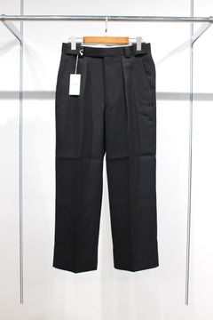 PURE BLACK WOOL GABERDINE 1-TUCK BAGGY SLACKS/BLACK