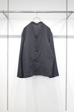 NO-COLLAR SHARI JACKET | CHAMBRAY BLACK | ノーカラージャケット