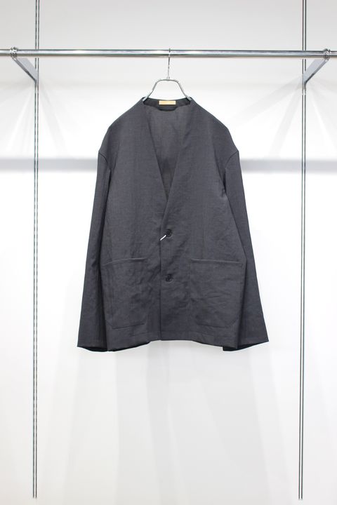 NO-COLLAR SHARI JACKET | CHAMBRAY BLACK | ノーカラージャケット