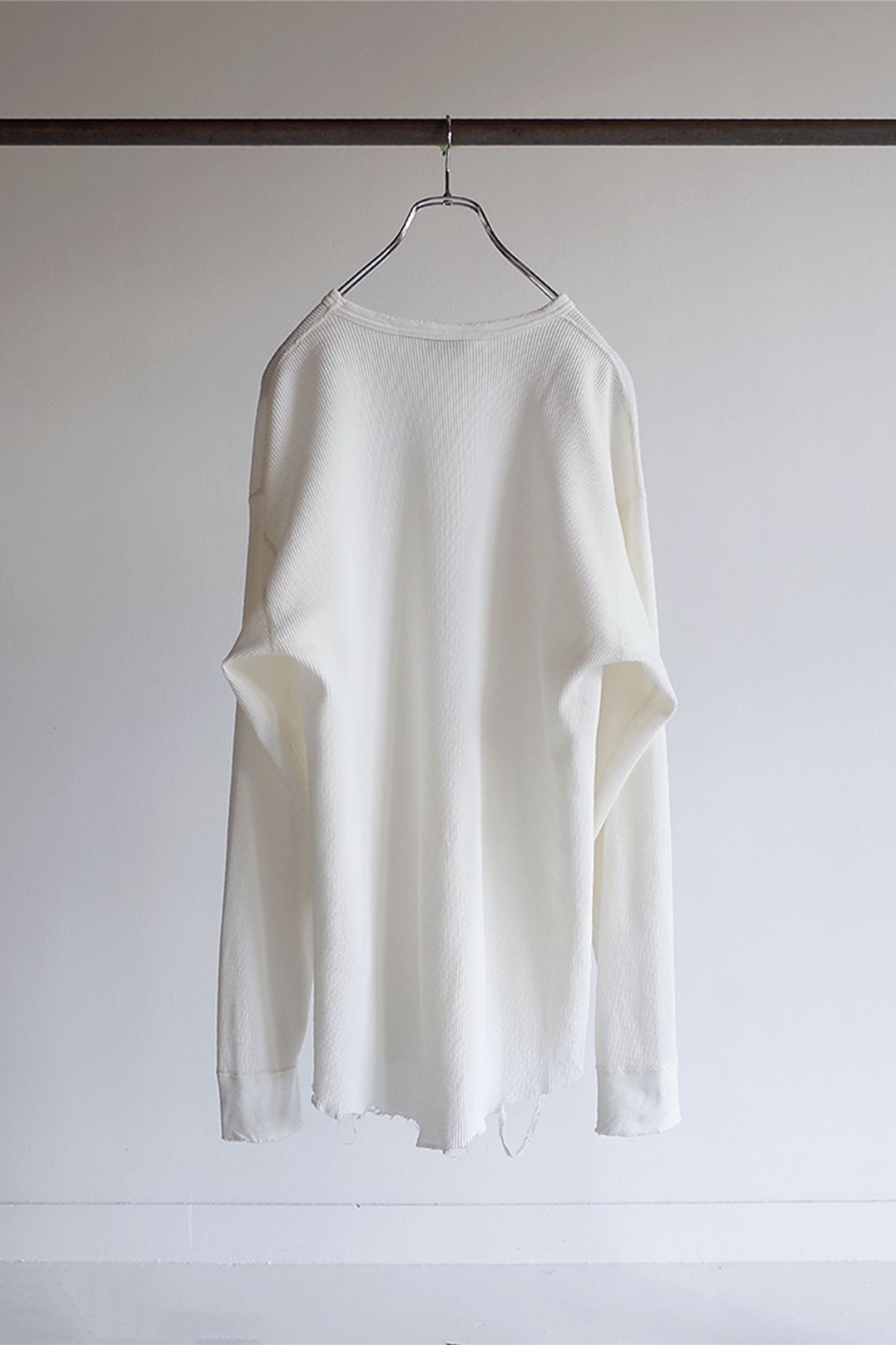 DAMAGE WAFFLE CREW LS T-SHIRT/WHITE