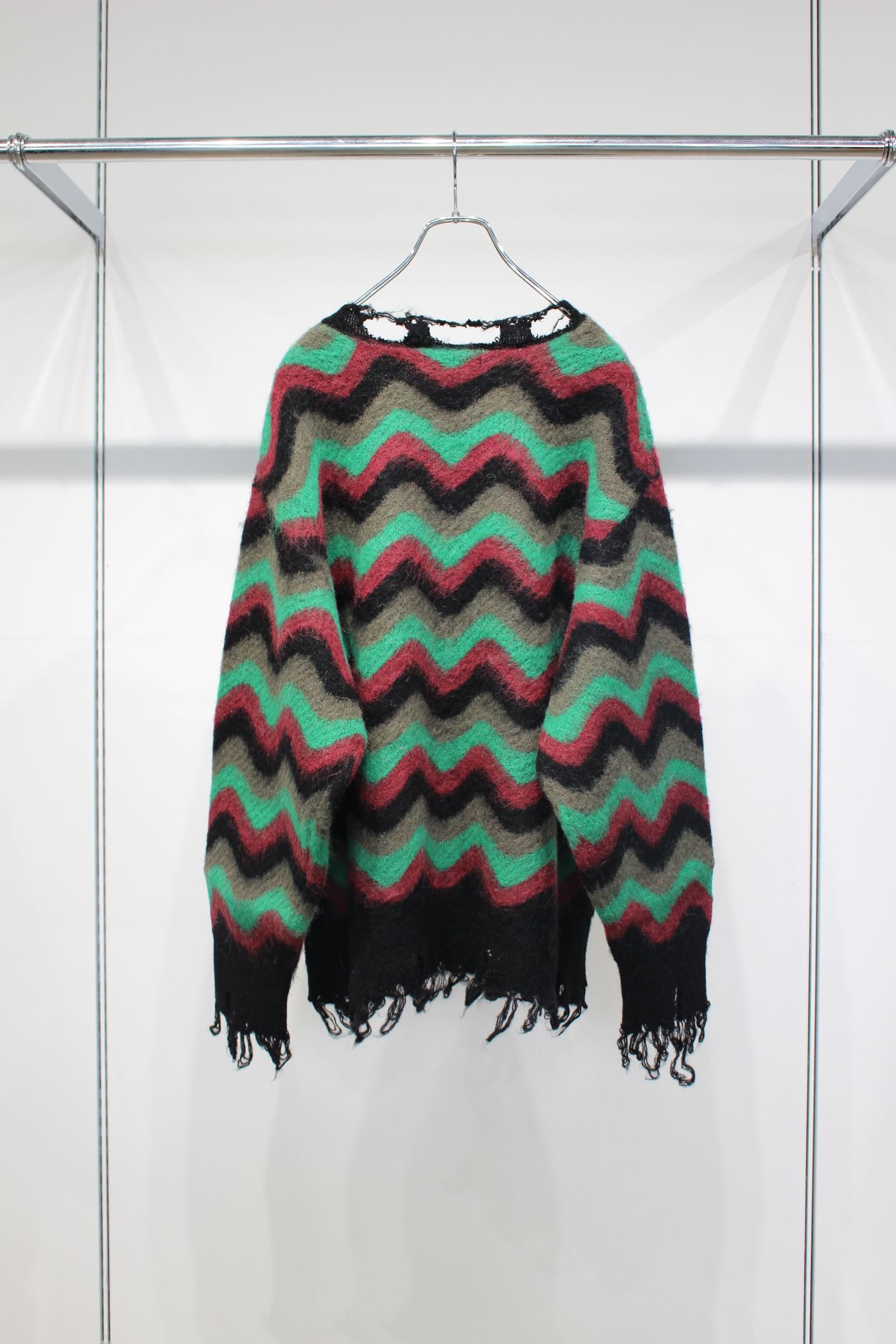 Wave Mohair Knit | GREEN - BLACK | ダメージニット