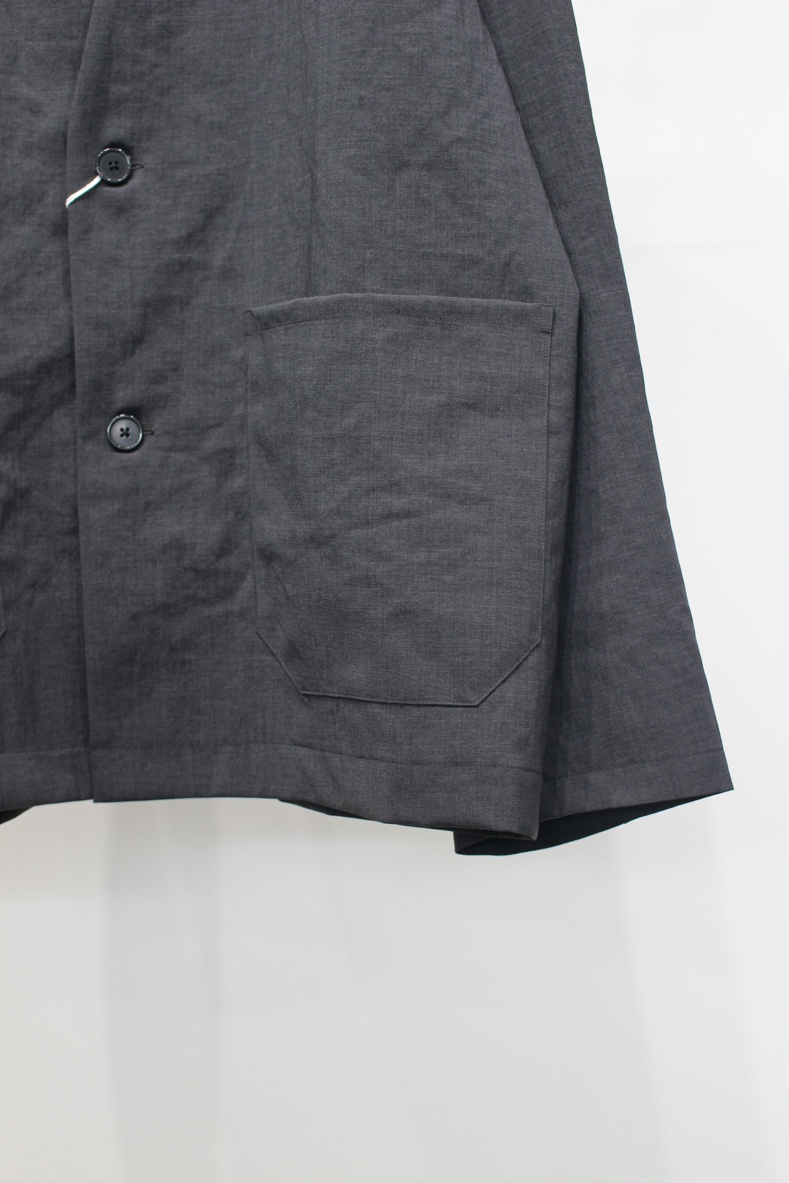NO-COLLAR SHARI JACKET | CHAMBRAY BLACK | ノーカラージャケット