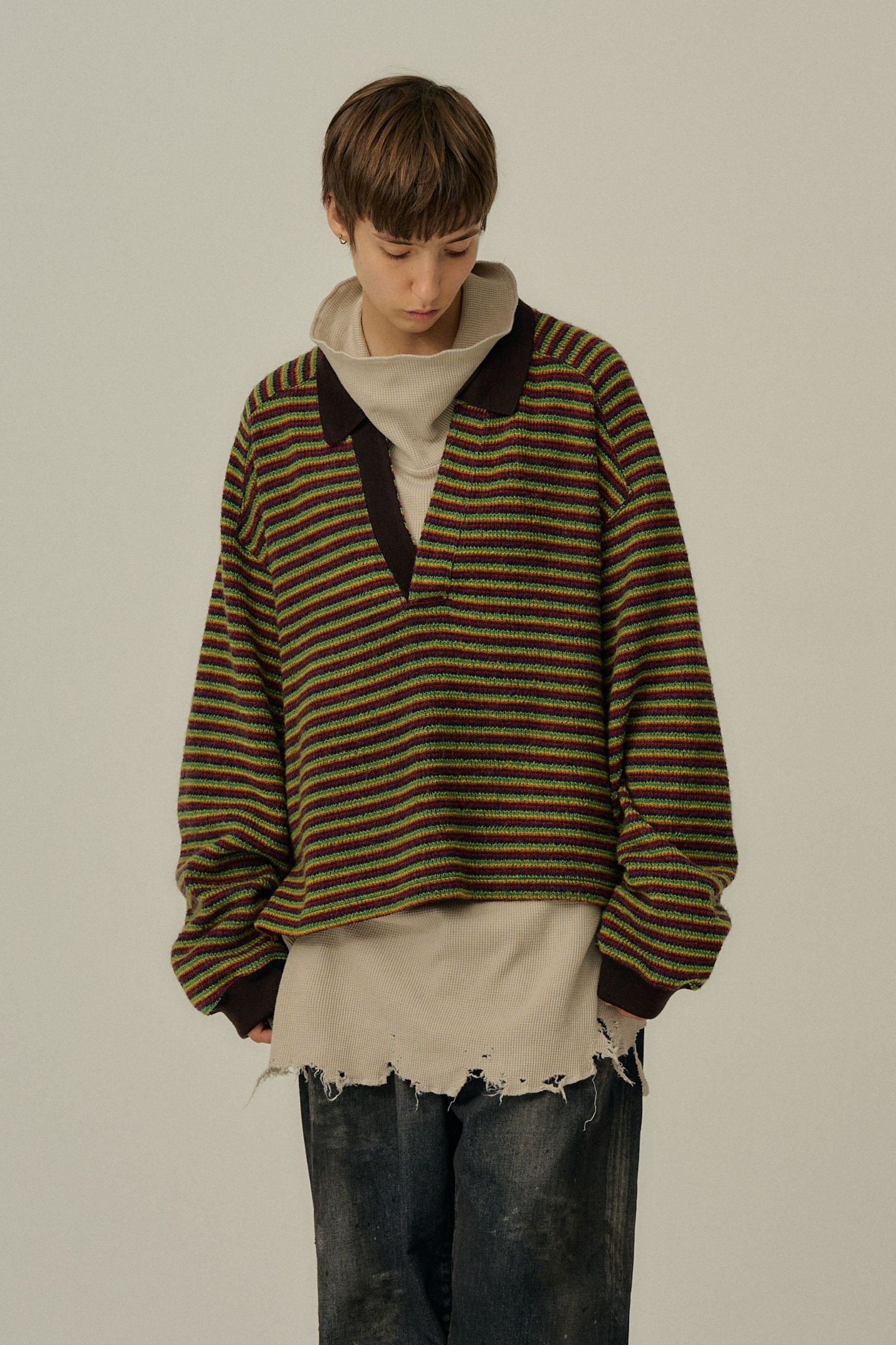 WOOL BORDER SKIPPER SHIRT | MULTI | スキッパーシャツ