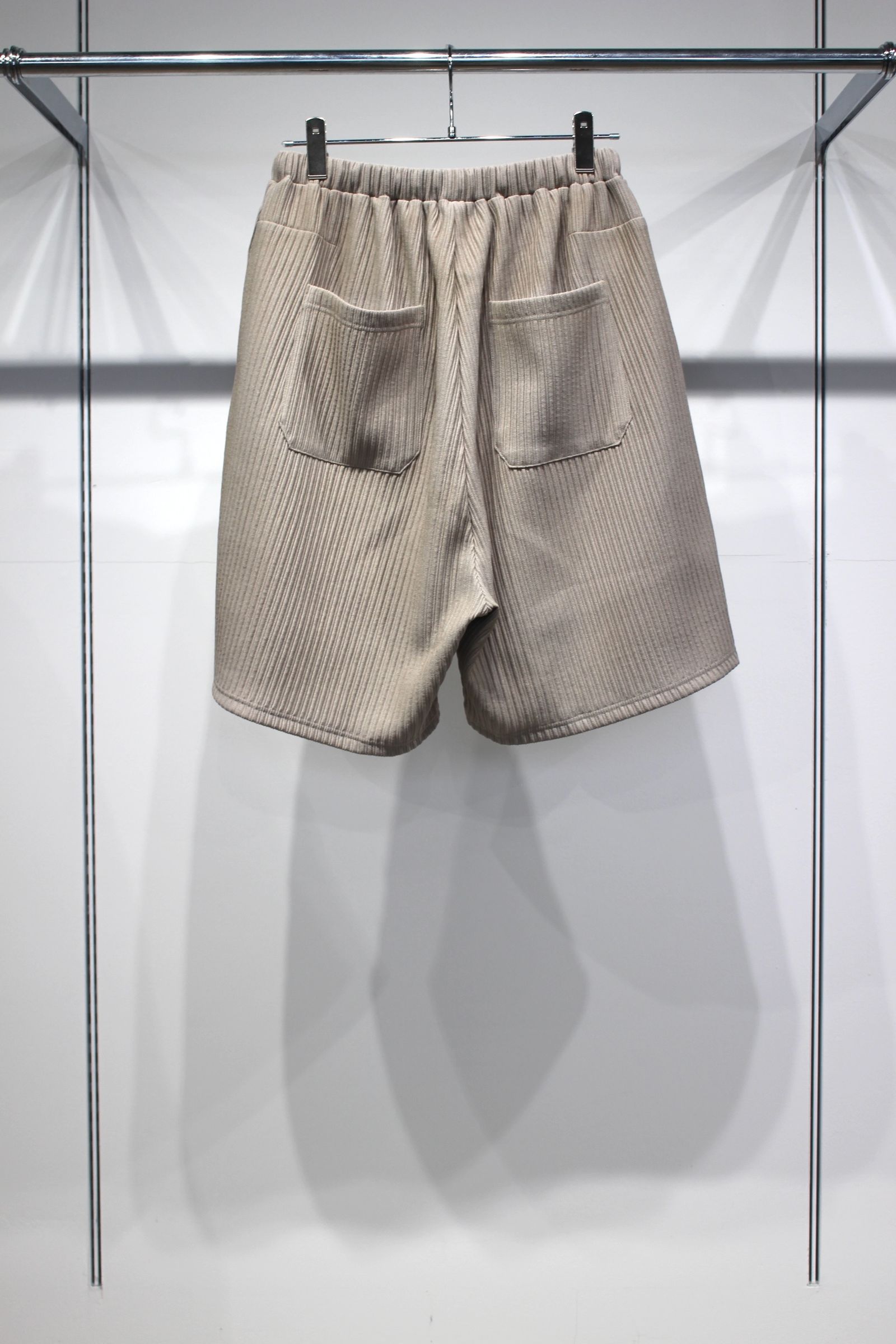 [ラスト1点] WRINKLED STRIPE TUCK SHORT PANTS | GREIGE | ショートパンツ