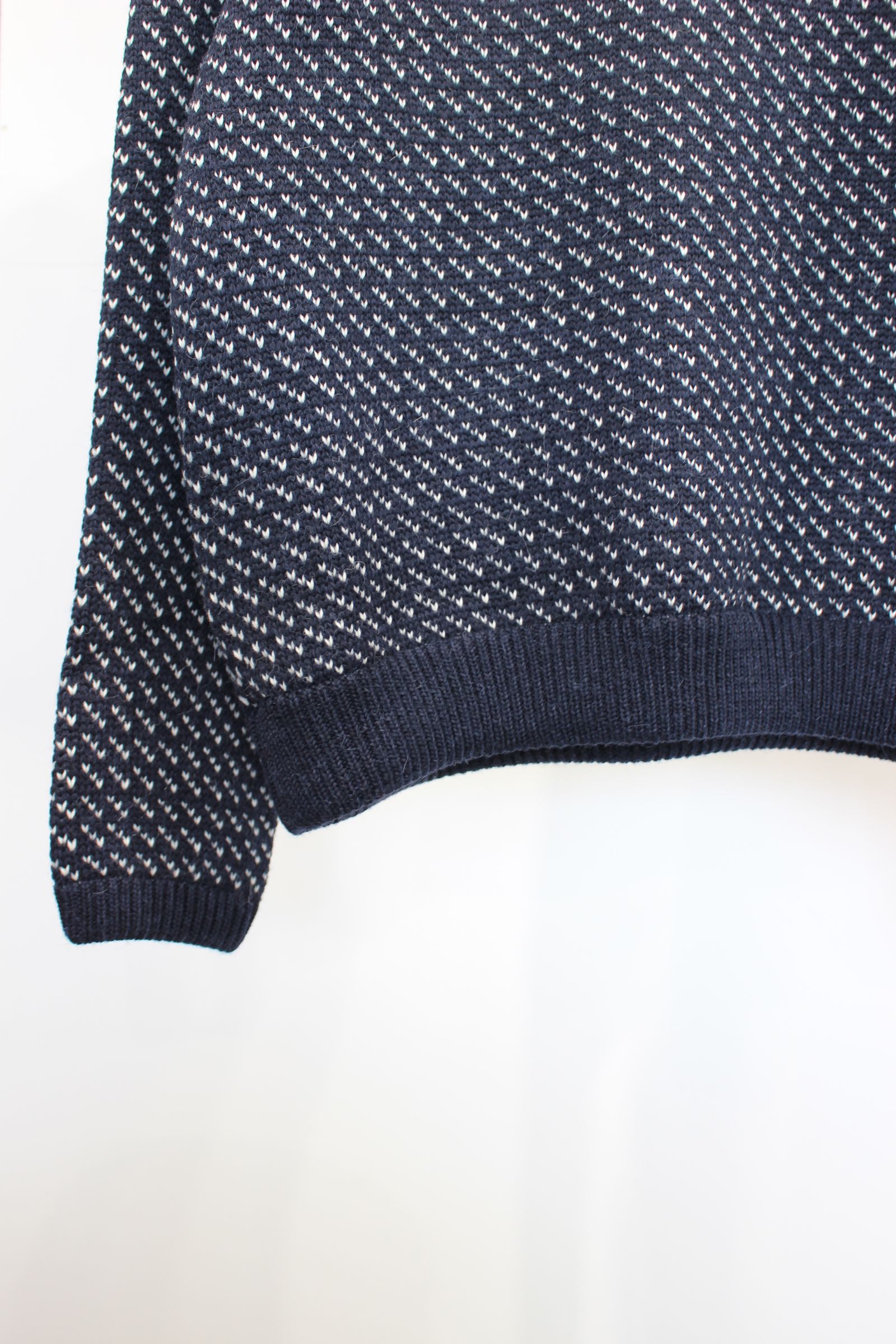 INTERIM - 80'S ALPACA BIRD'S EYE HEAVY CREW SWEATER/WHITE-NAVY