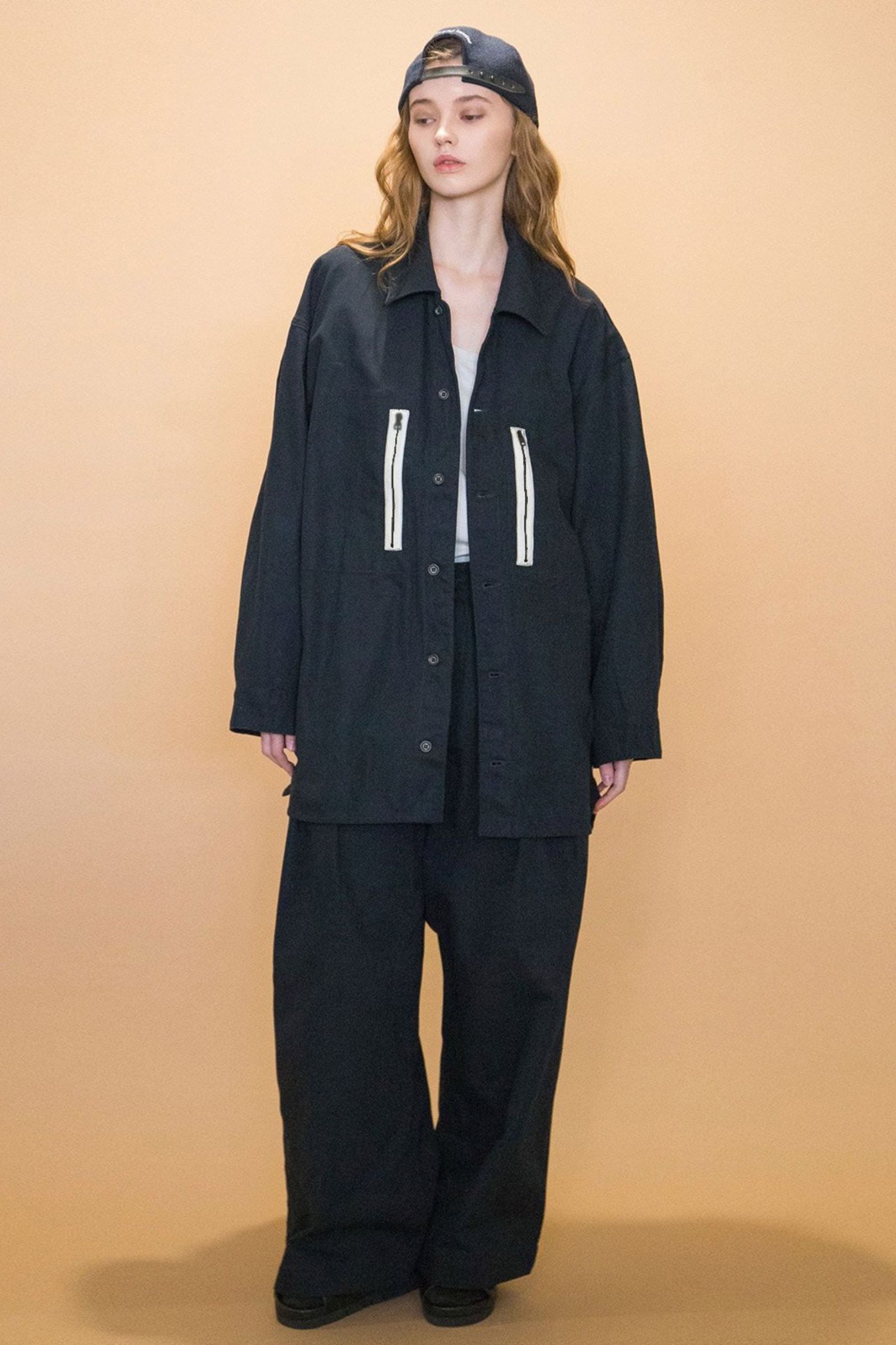 MILITARY CLOTH OVERSIZE SHIRT/NAVY
