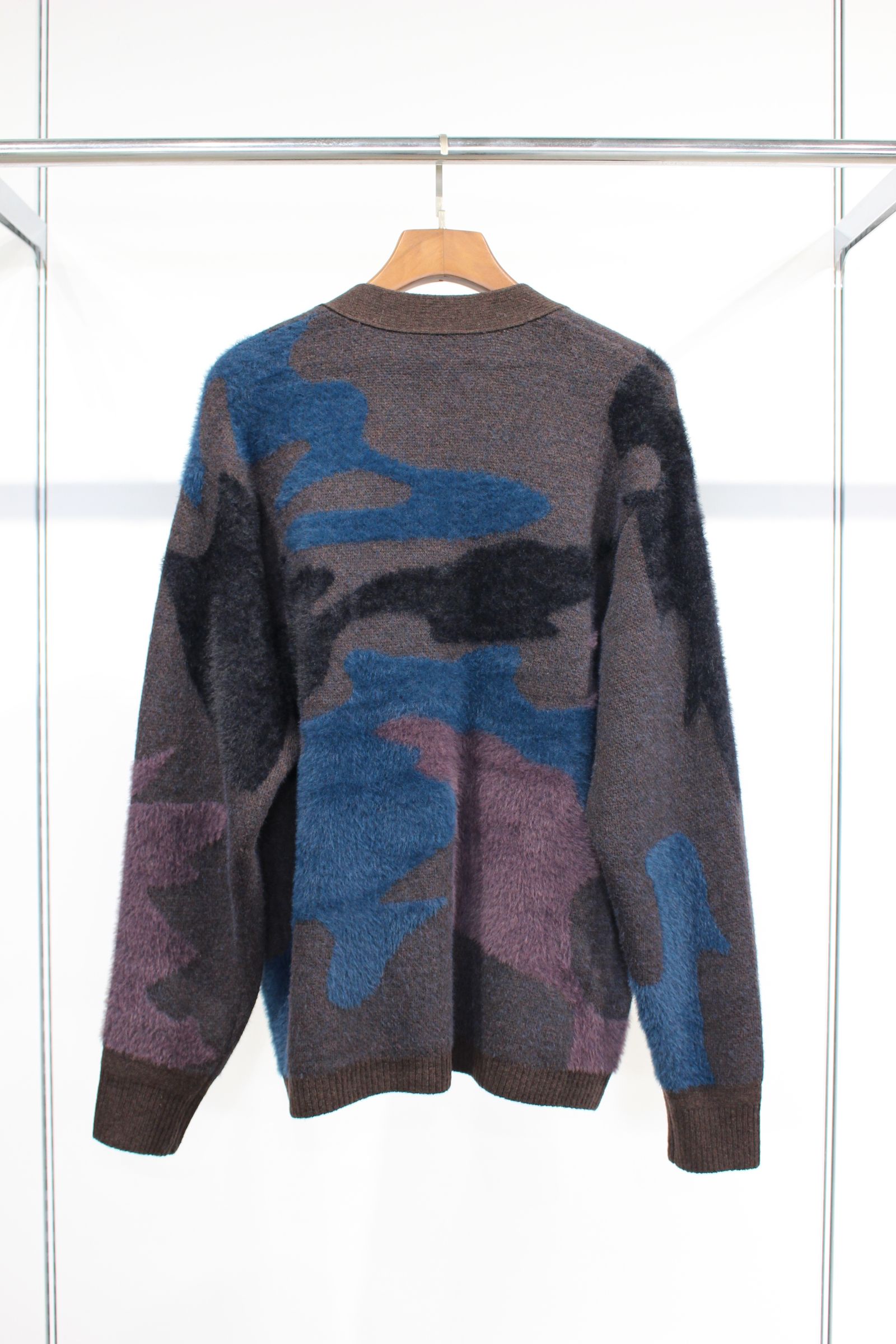 WATER SURFACE PATTERN KNIT CARDIGAN - 12G Double Jacquard -/ニットカーディガン