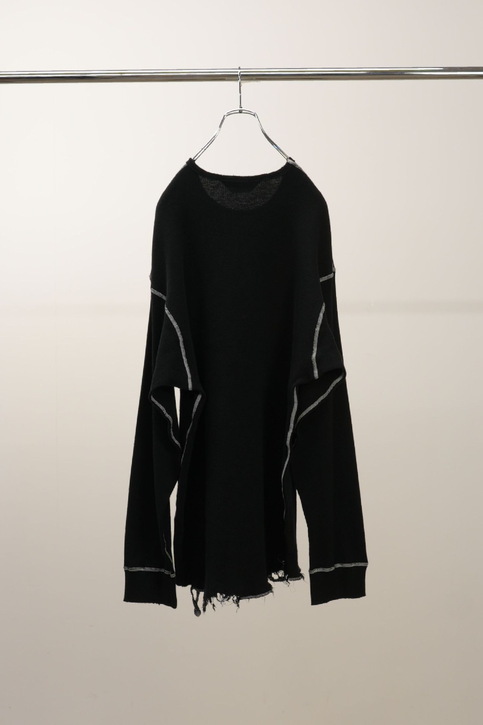 DAMAGE WAFFLE CREW LS T-SHIRT | BLACK | ダメージワッフル