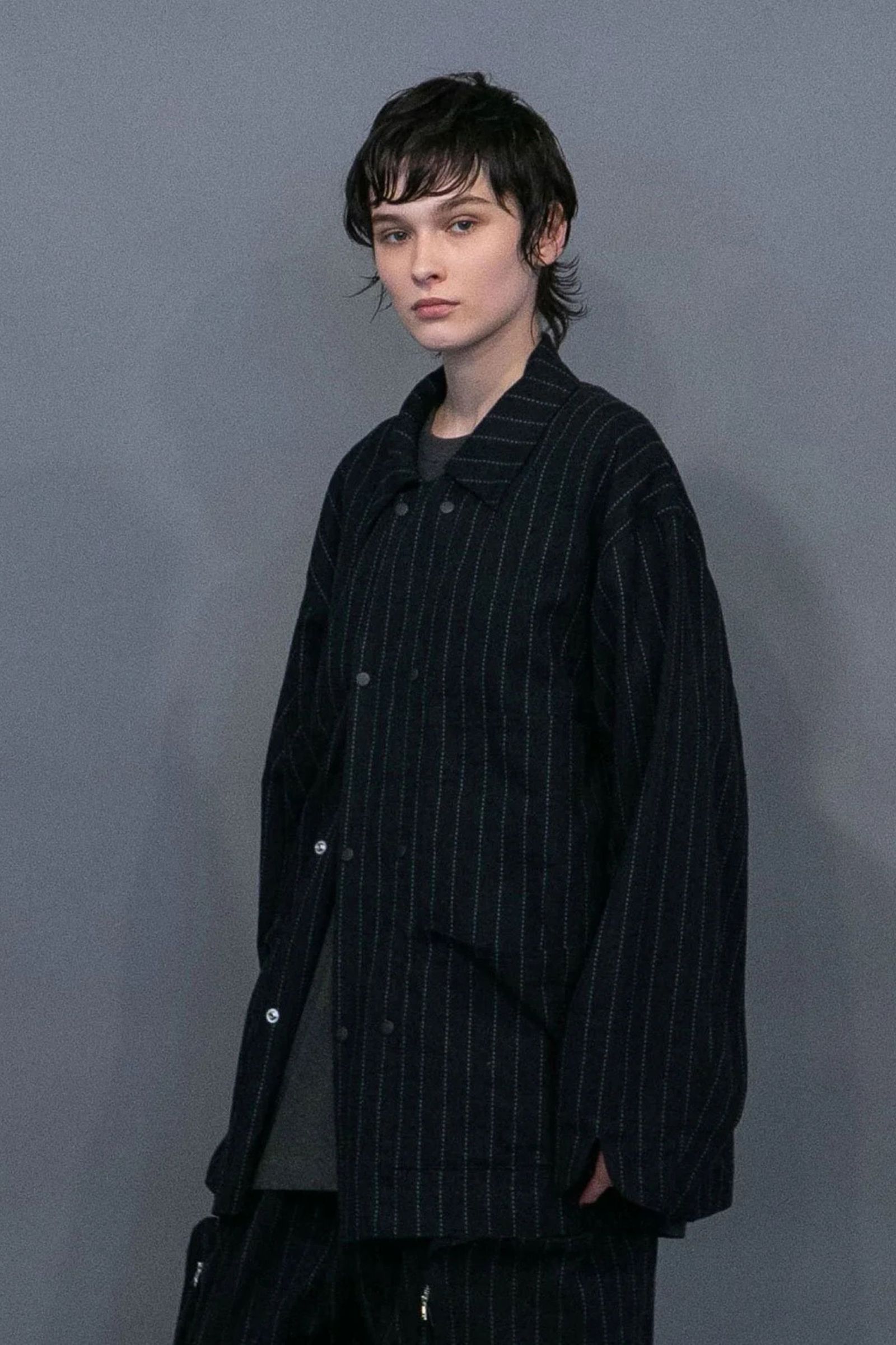 DOBBYSTRIPE / HERRINGBONE COVERALL JACKET | BLACK | カバーオール