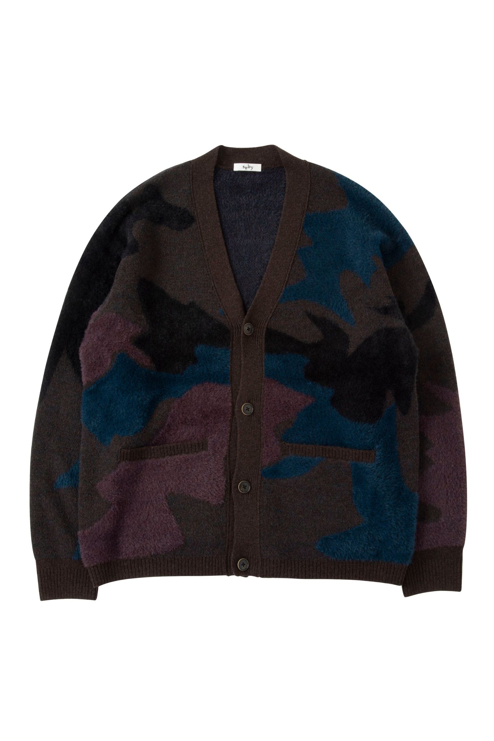 WATER SURFACE PATTERN KNIT CARDIGAN - 12G Double Jacquard -/ニットカーディガン