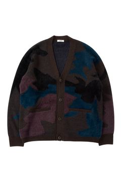 WATER SURFACE PATTERN KNIT CARDIGAN - 12G Double Jacquard -/ニットカーディガン