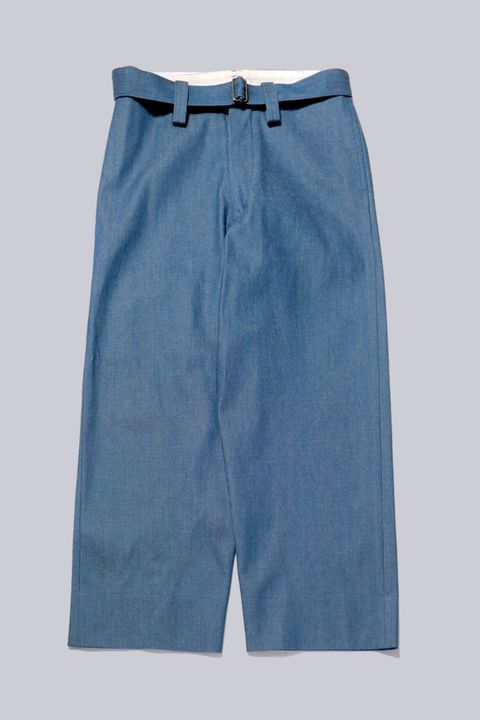 BLUE SHUTTLE DENIM BELTED FRENCH ARMY MIL BAGGY TROUSER | BLUE | デニムパンツ