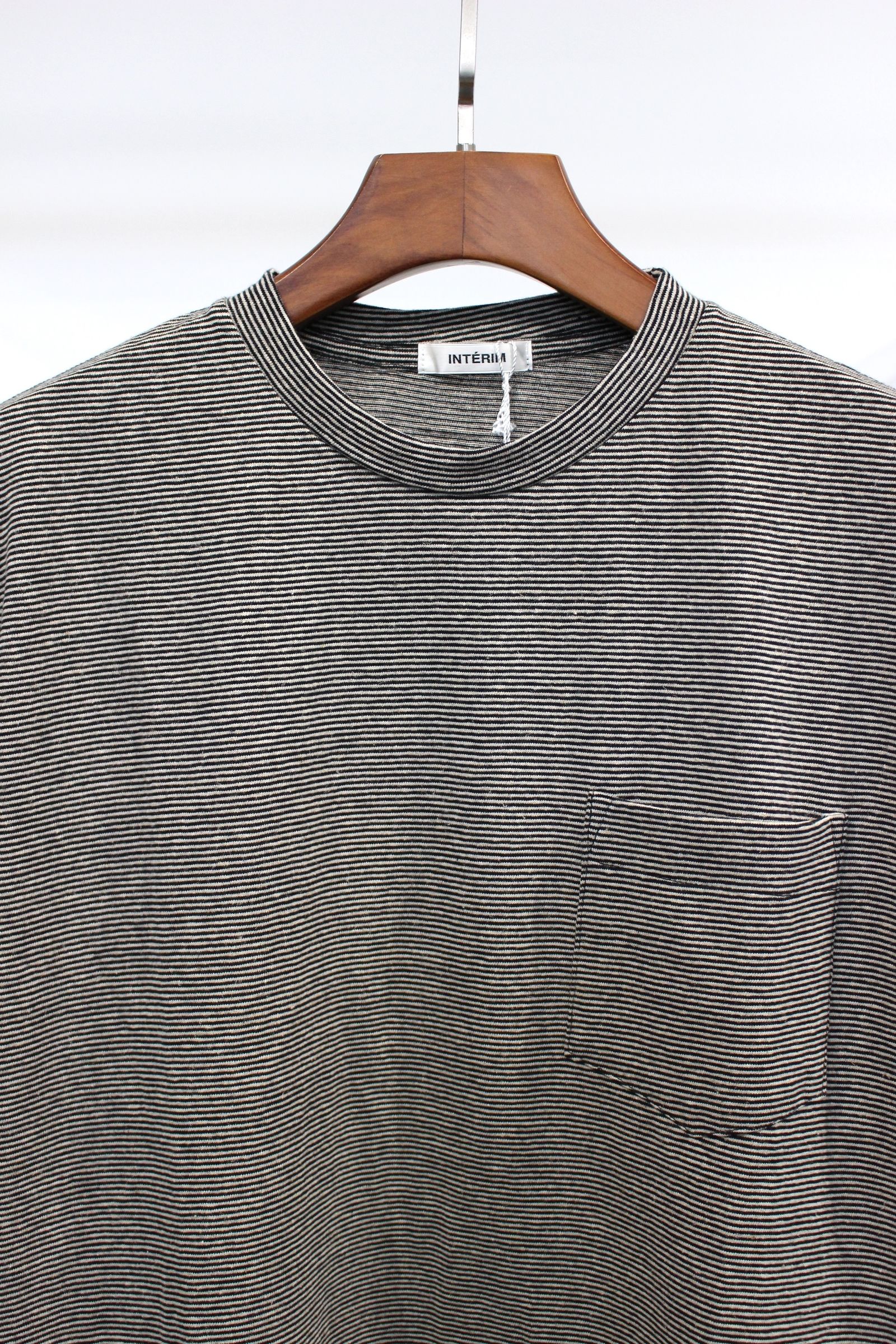 COTTON HEMP BORDER POCKET TEE/BLACK