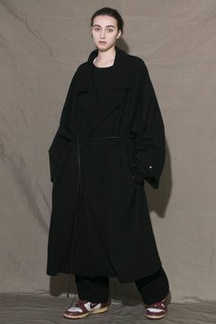 RECYCLED MELANGE WOOL KNIT LONG COAT/BLACK