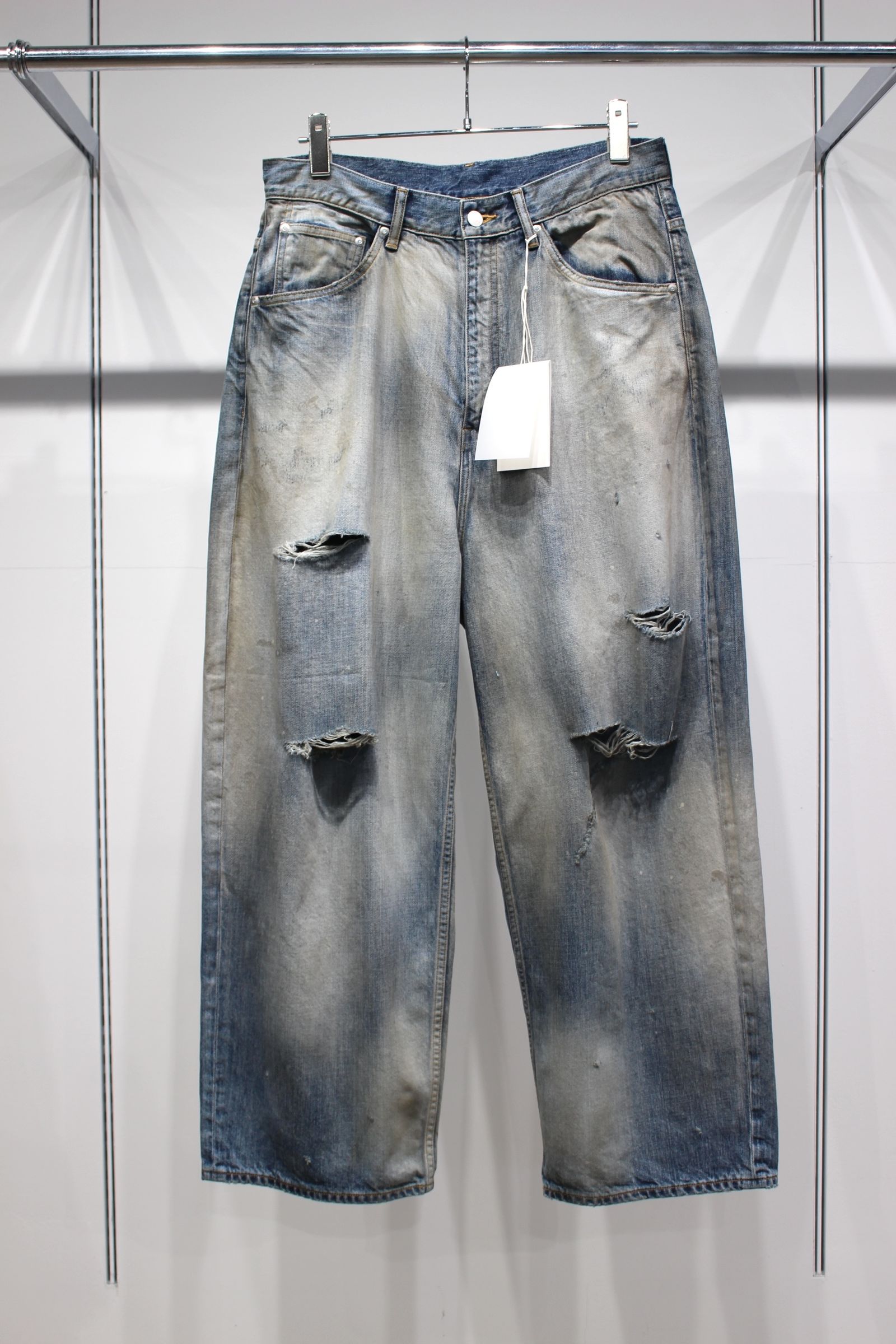 ANCELLM - [ラスト1点] DAMAGE WIDE 5P DENIM PANTS | INDIGO