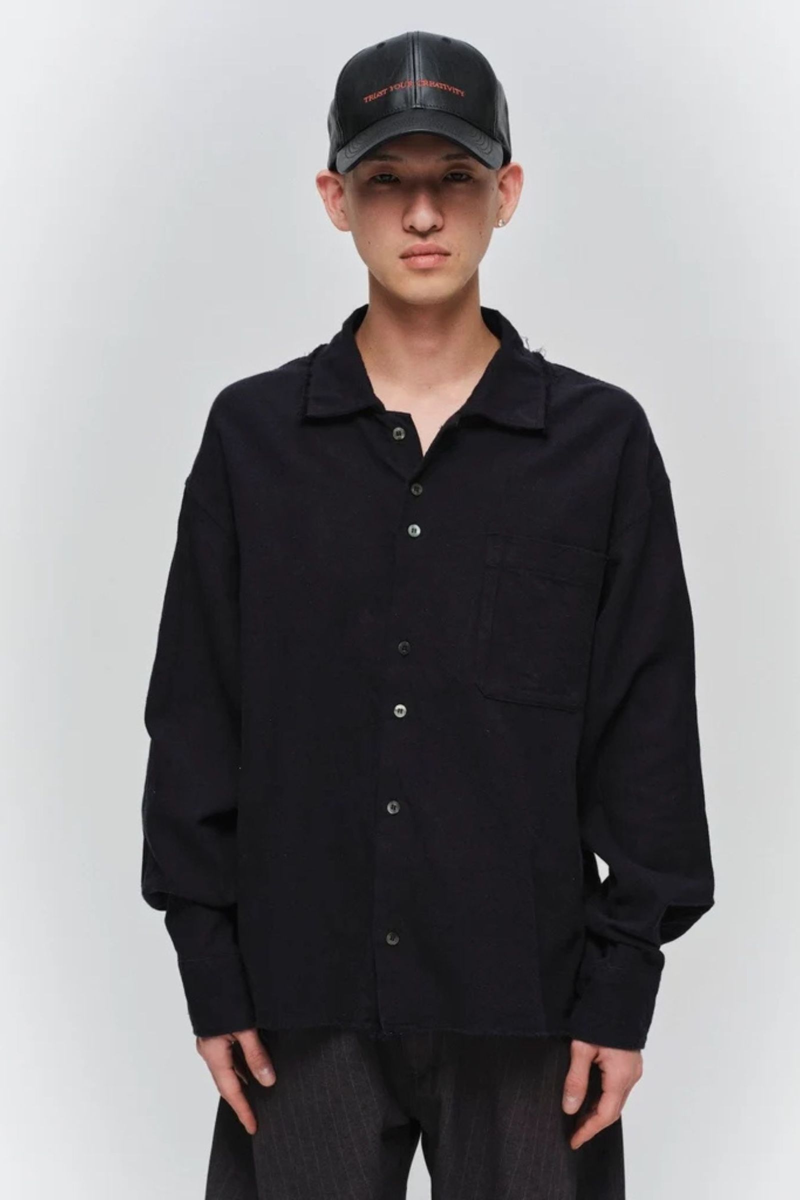 COTTON SILK CUT-OFF SHORT SHIRT | BLACK | ショートシャツ