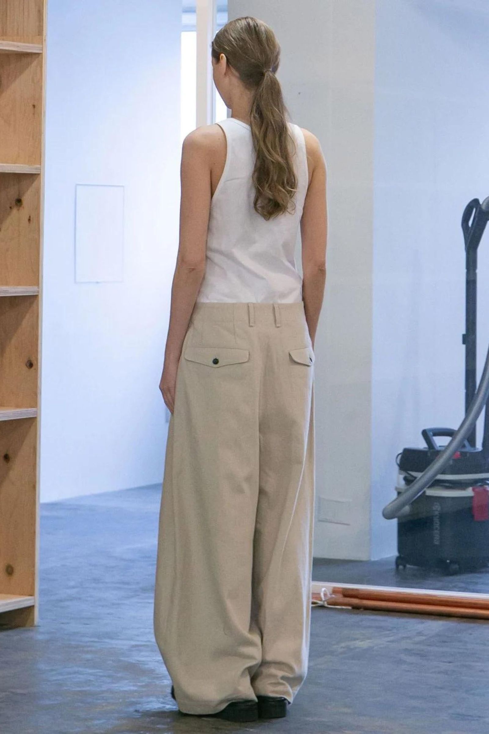 ORGANIC COTTON FLANNEL TUCK WIDE PANTS | LIGHT BEIGE | ワイドパンツ