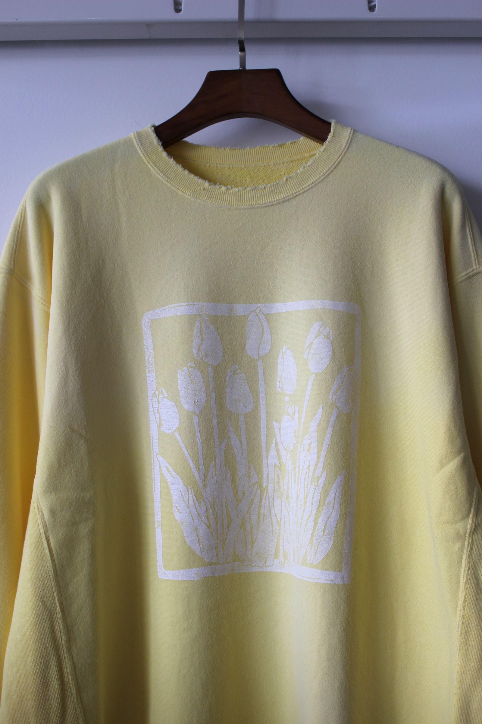 ANCELLM - [ラスト1点] DYED DAMEGE FLOWER PT SWEAT SHIRT/YELLOW