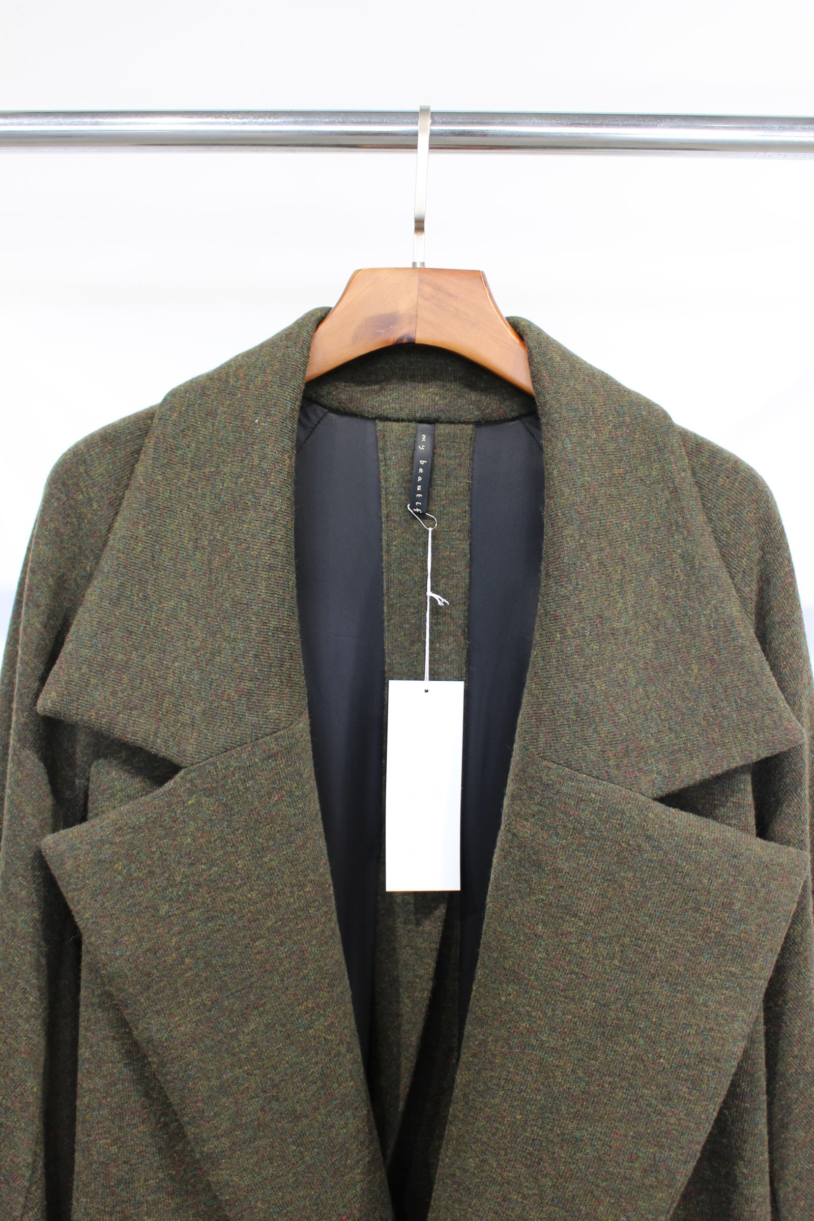 my beautiful landlet - RECYCLED MELANGE WOOL KNIT LONG COAT/OLIVE